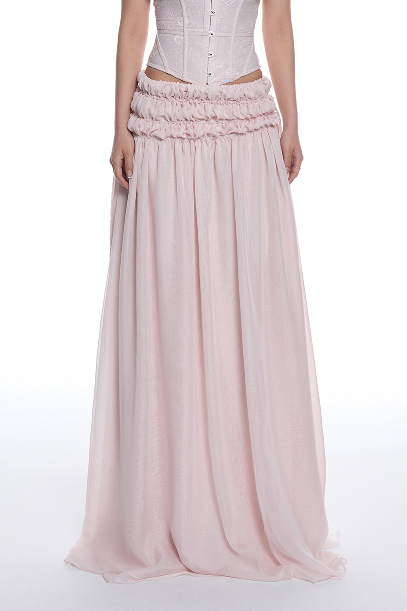MILLIONLOTUS Off-Shoulder Corset Top & Ruched Maxi Skirt Set