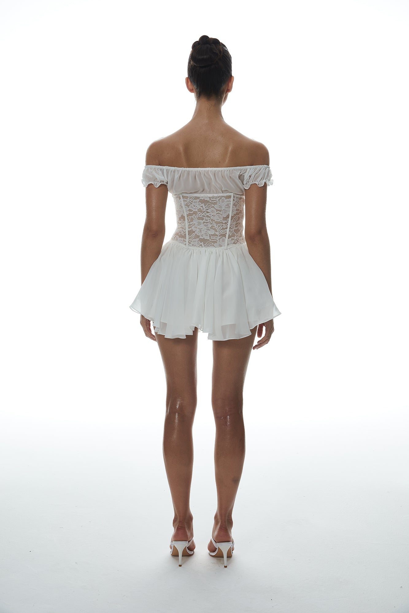 MILLIONLOTUS Lace Paneled Corset Off-Shoulder Mini Dress