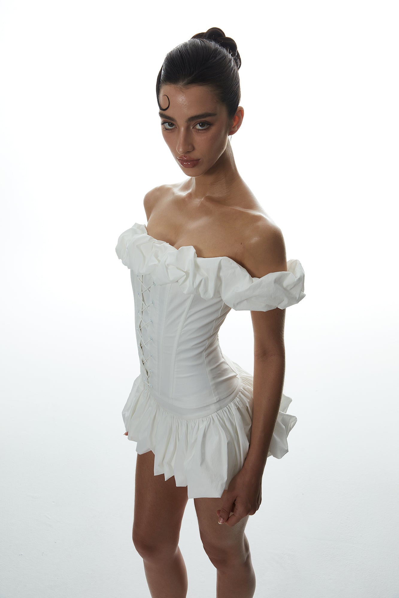 MILLIONLOTUS Ruffle Off-Shoulder Corset Top & Bubble Skirt Set
