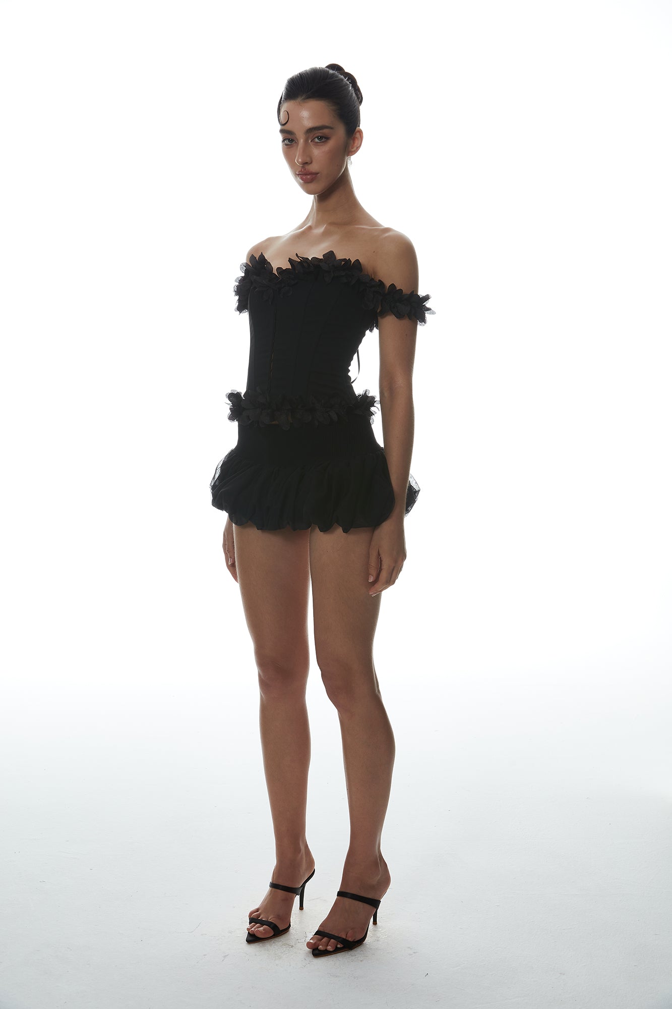 MILLIONLOTUS Lace Trim Boned Bustier & Sculpted Mini Skirt Set