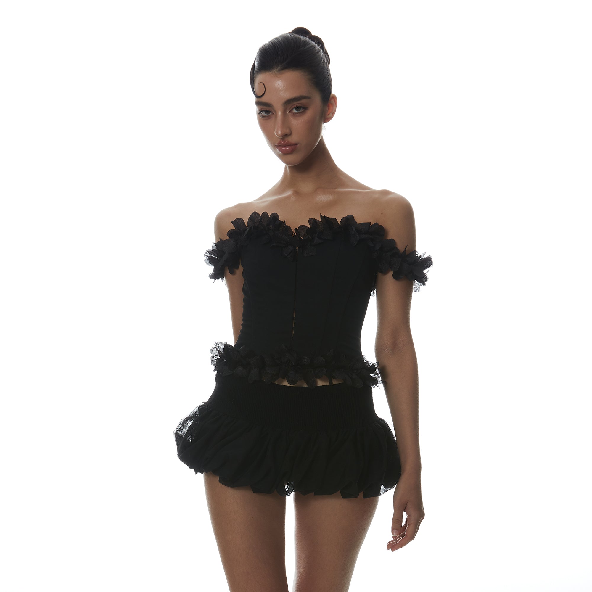 MILLIONLOTUS Lace Trim Boned Bustier & Sculpted Mini Skirt Set