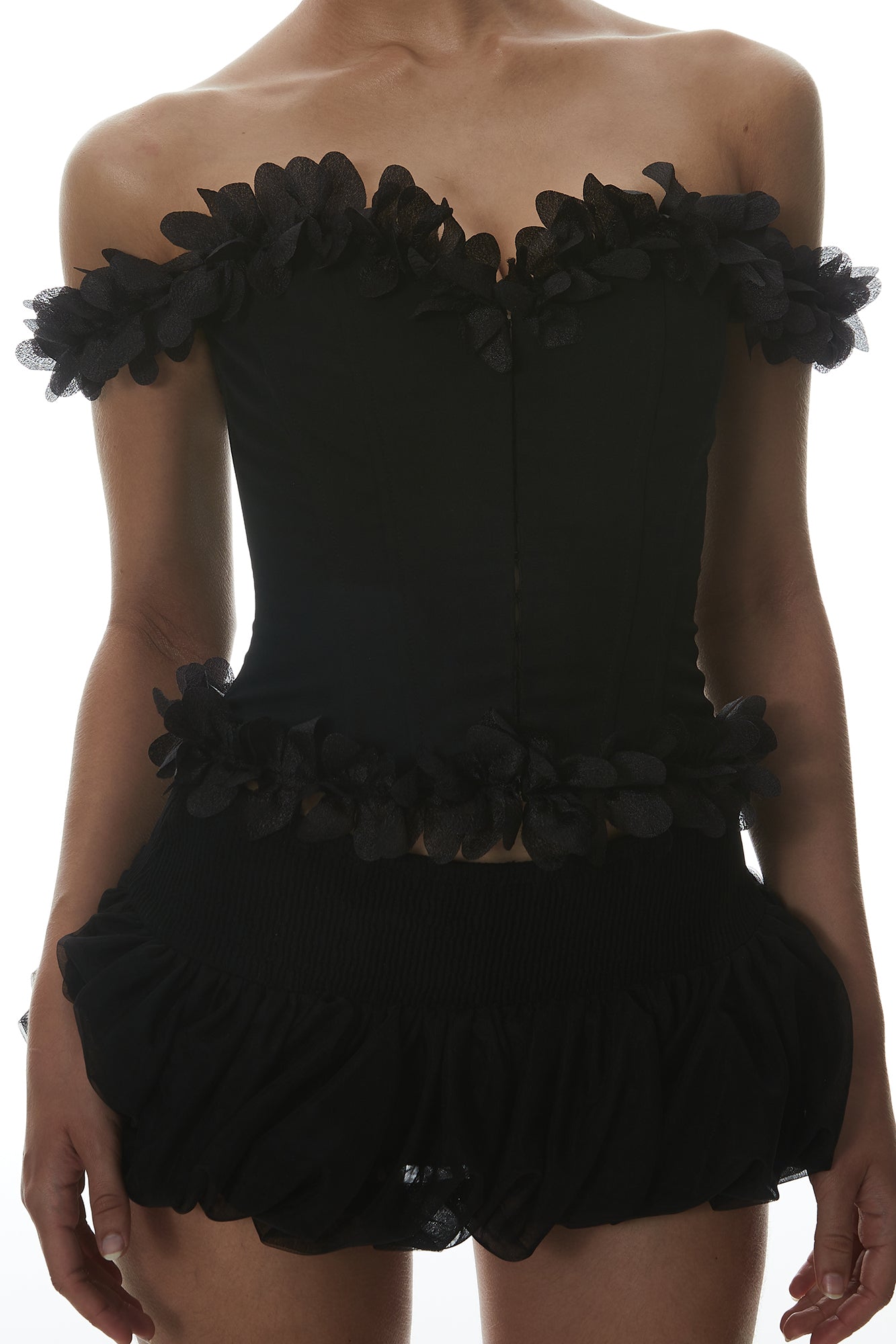 MILLIONLOTUS Lace Trim Boned Bustier & Sculpted Mini Skirt Set