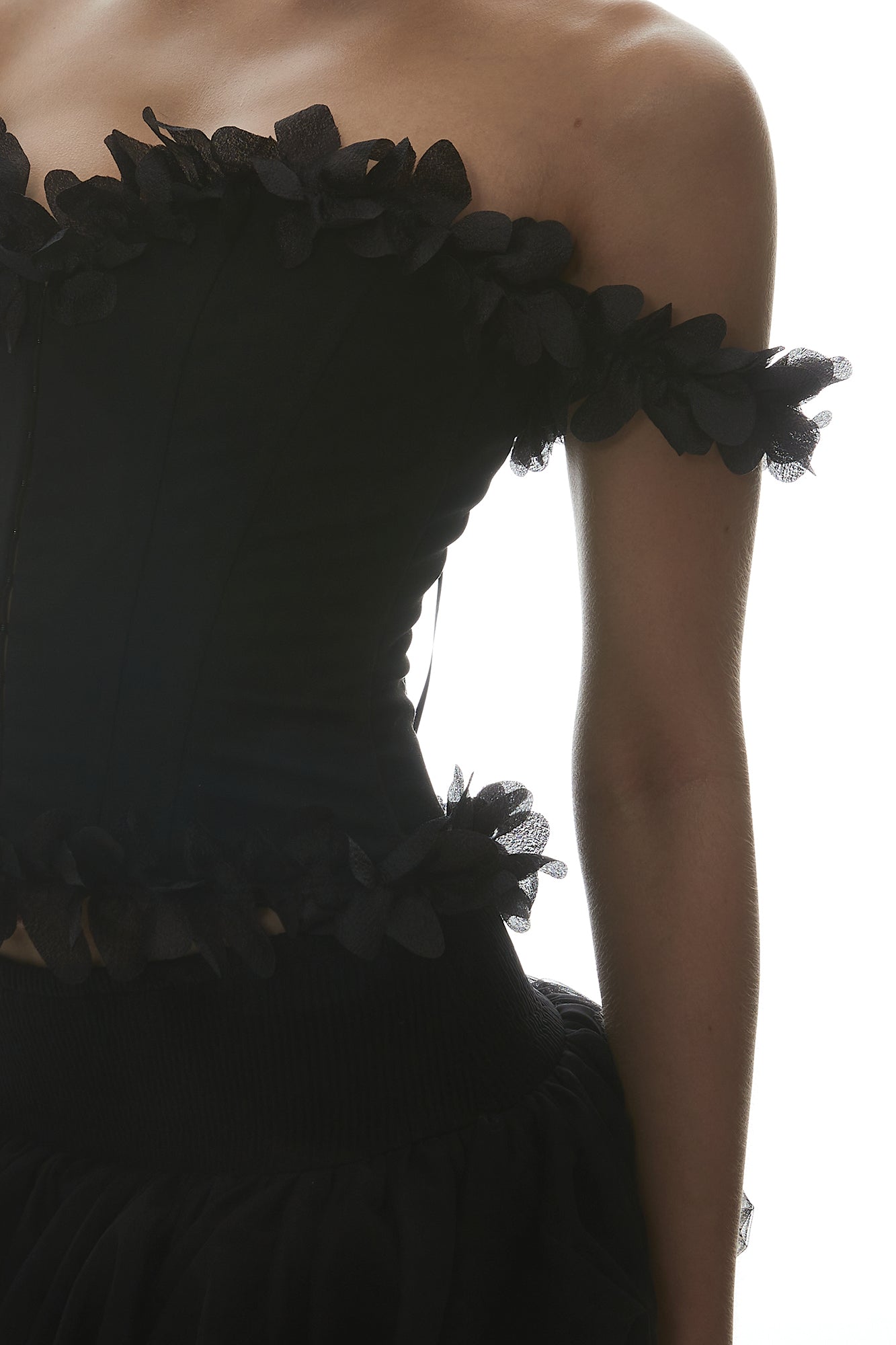 MILLIONLOTUS Lace Trim Boned Bustier & Sculpted Mini Skirt Set