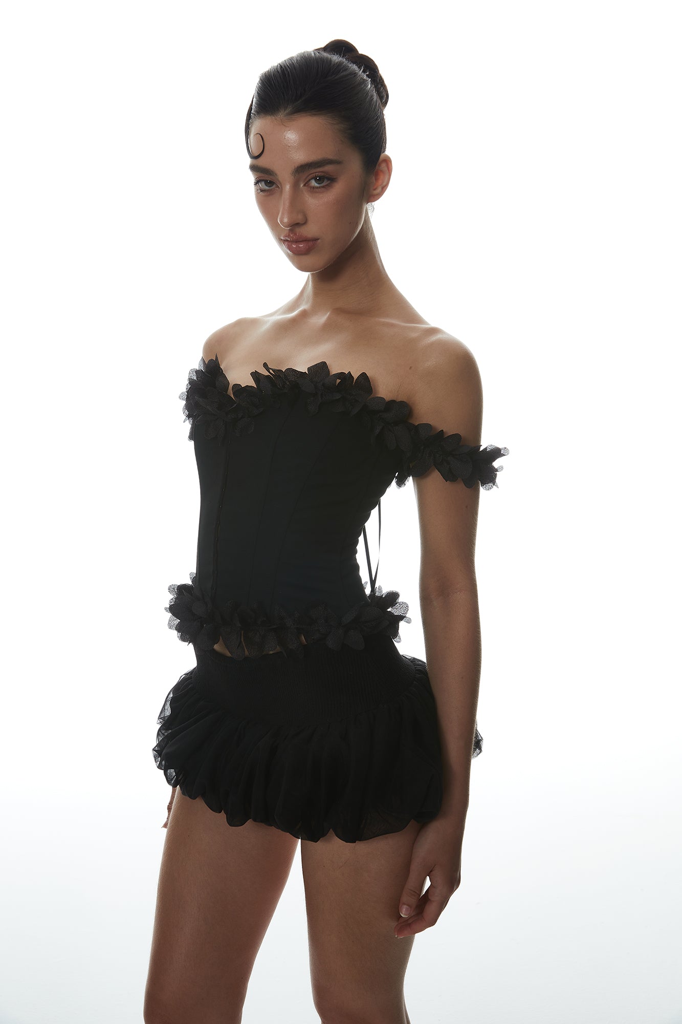 MILLIONLOTUS Lace Trim Boned Bustier & Sculpted Mini Skirt Set
