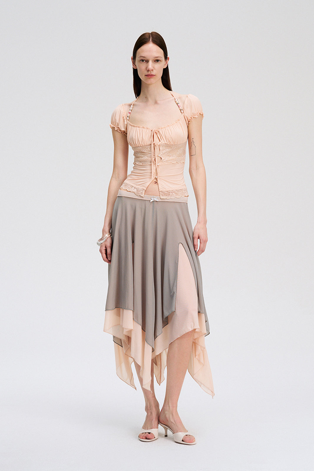 DOTYEARS Beaded Strap Lace Tie-Front Cardigan