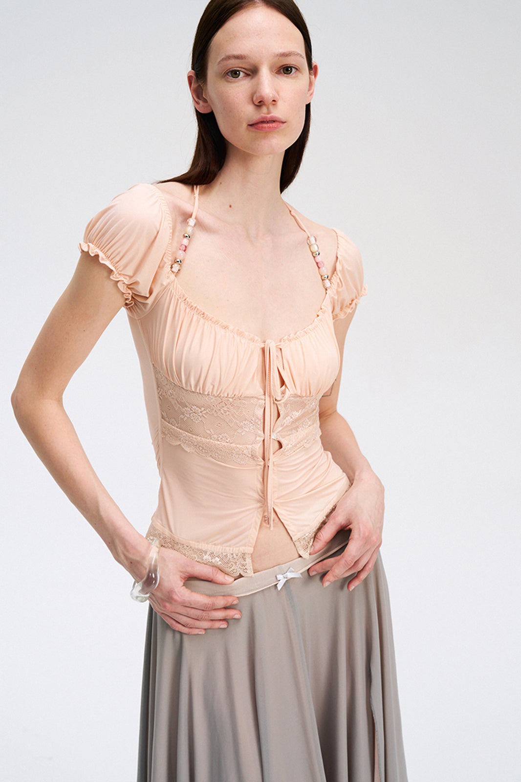 DOTYEARS Beaded Strap Lace Tie-Front Cardigan