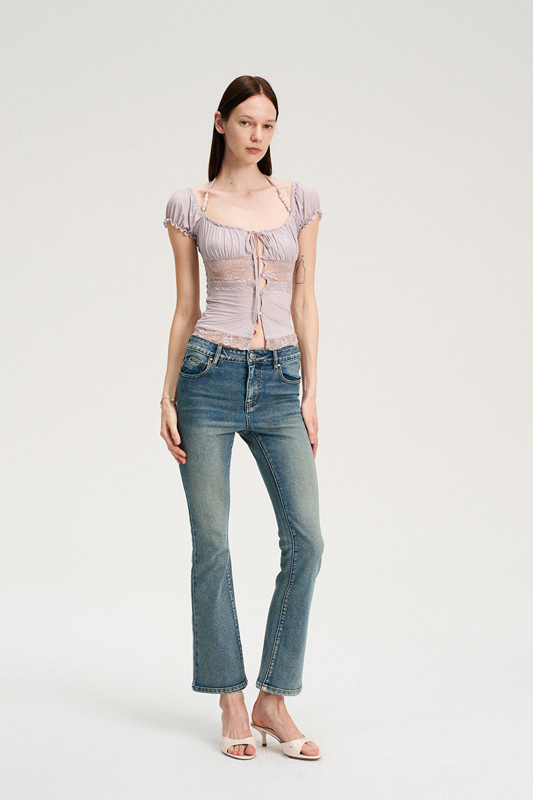 DOTYEARS Beaded Strap Lace Tie-Front Cardigan