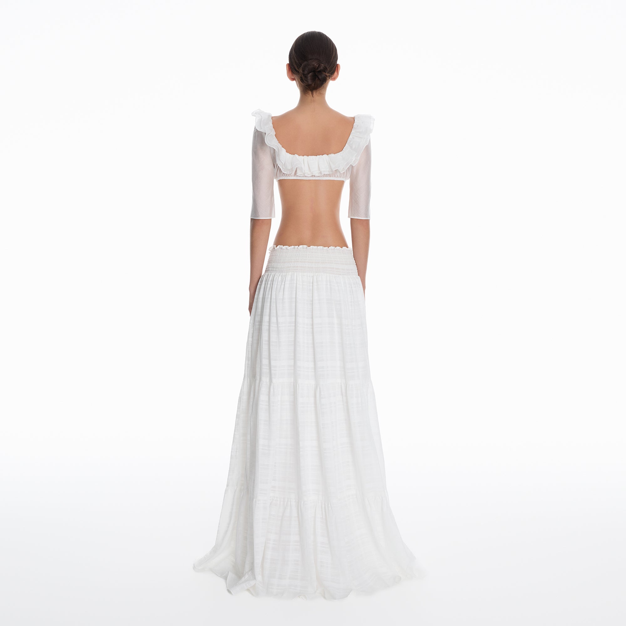 MILLIONLOTUS Ruffle Crop Top & Smocked Maxi Skirt Set
