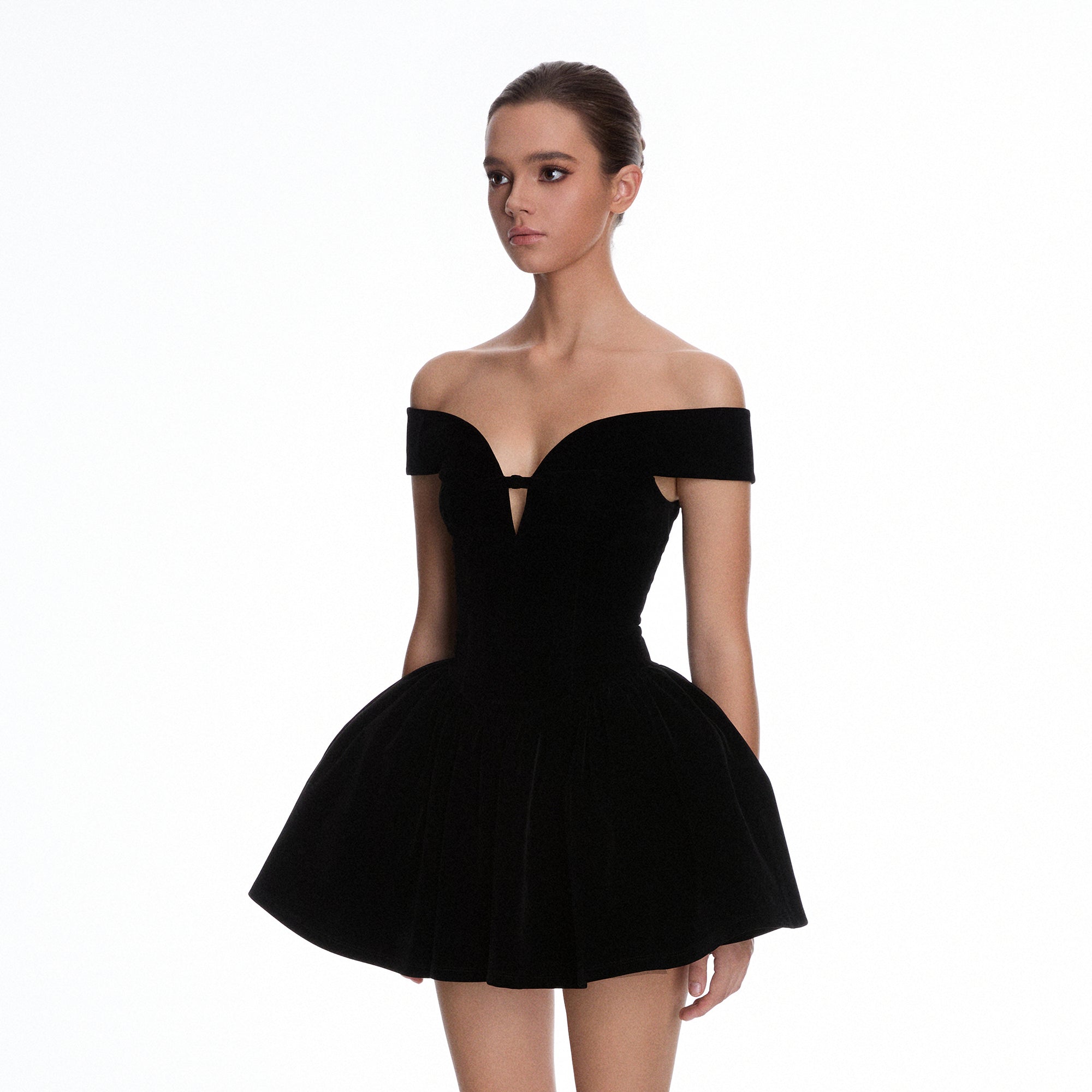 MILLIONLOTUS Off-Shoulder Cut-Out Fit-And-Flare Mini Dress