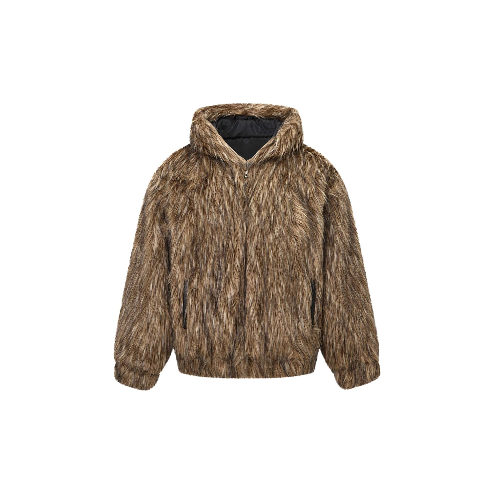 RECOVER ZONE Devil Horns Hood Detachable Strap Faux Fur Jacket, premium urban and streetwear designers apparel on PROJECTISR.com, RECOVER ZONE