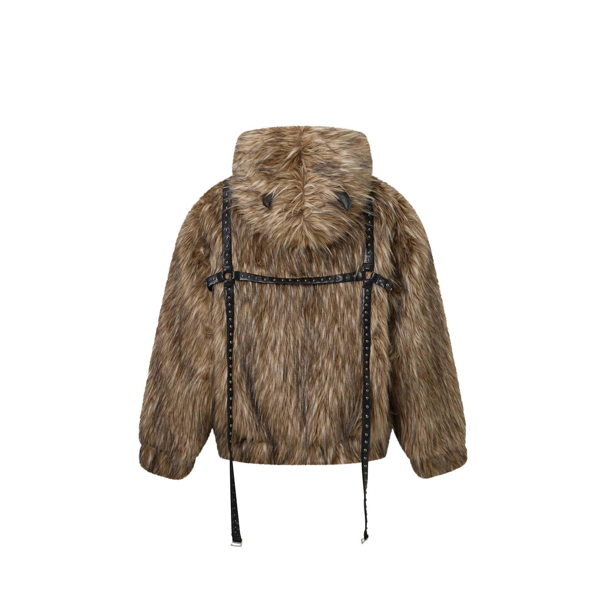 RECOVER ZONE Devil Horns Hood Detachable Strap Faux Fur Jacket, premium urban and streetwear designers apparel on PROJECTISR.com, RECOVER ZONE