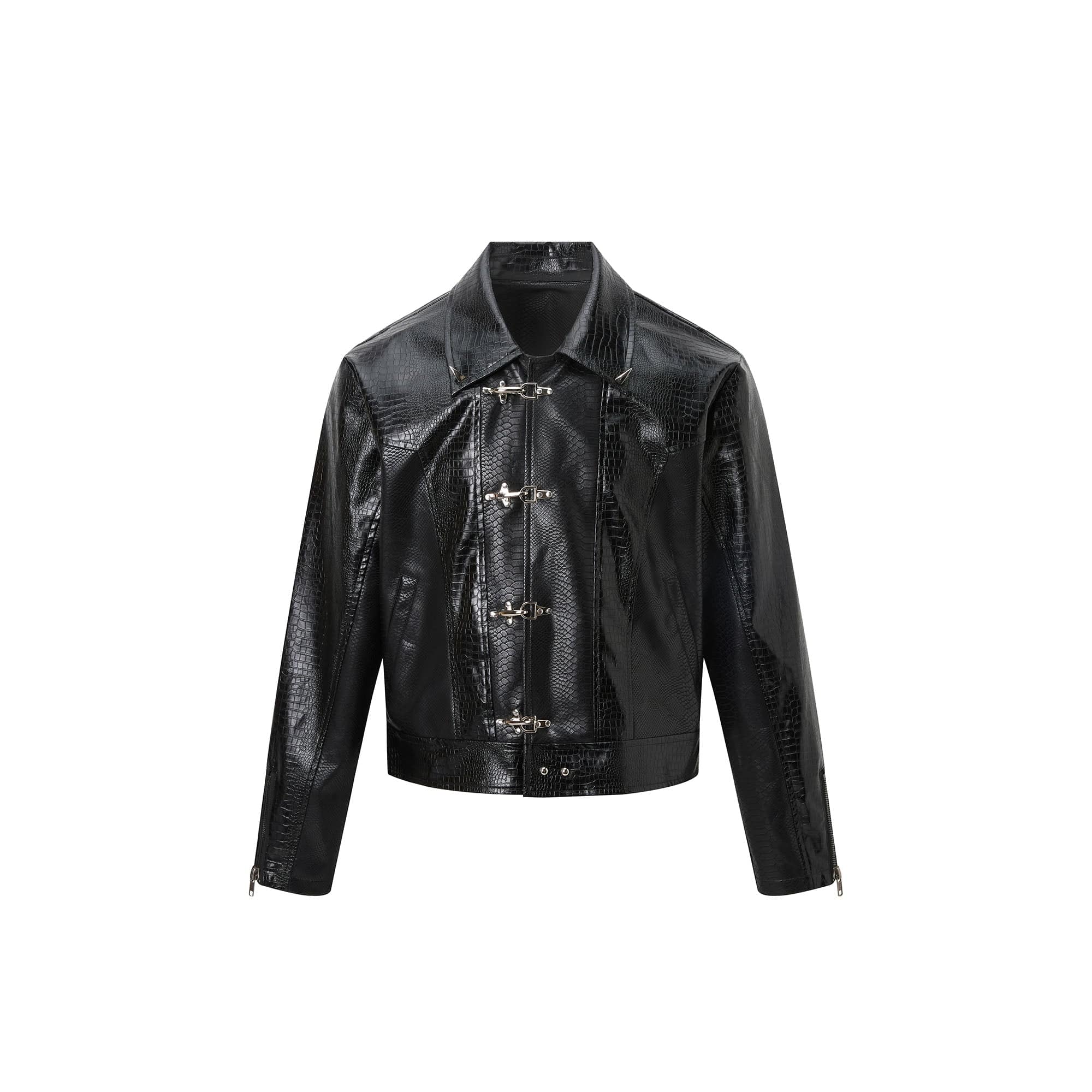 RECOVER ZONE Faux Croc Embossed Hoop-Buckles Jacket, premium urban and streetwear designers apparel on PROJECTISR.com, RECOVER ZONE
