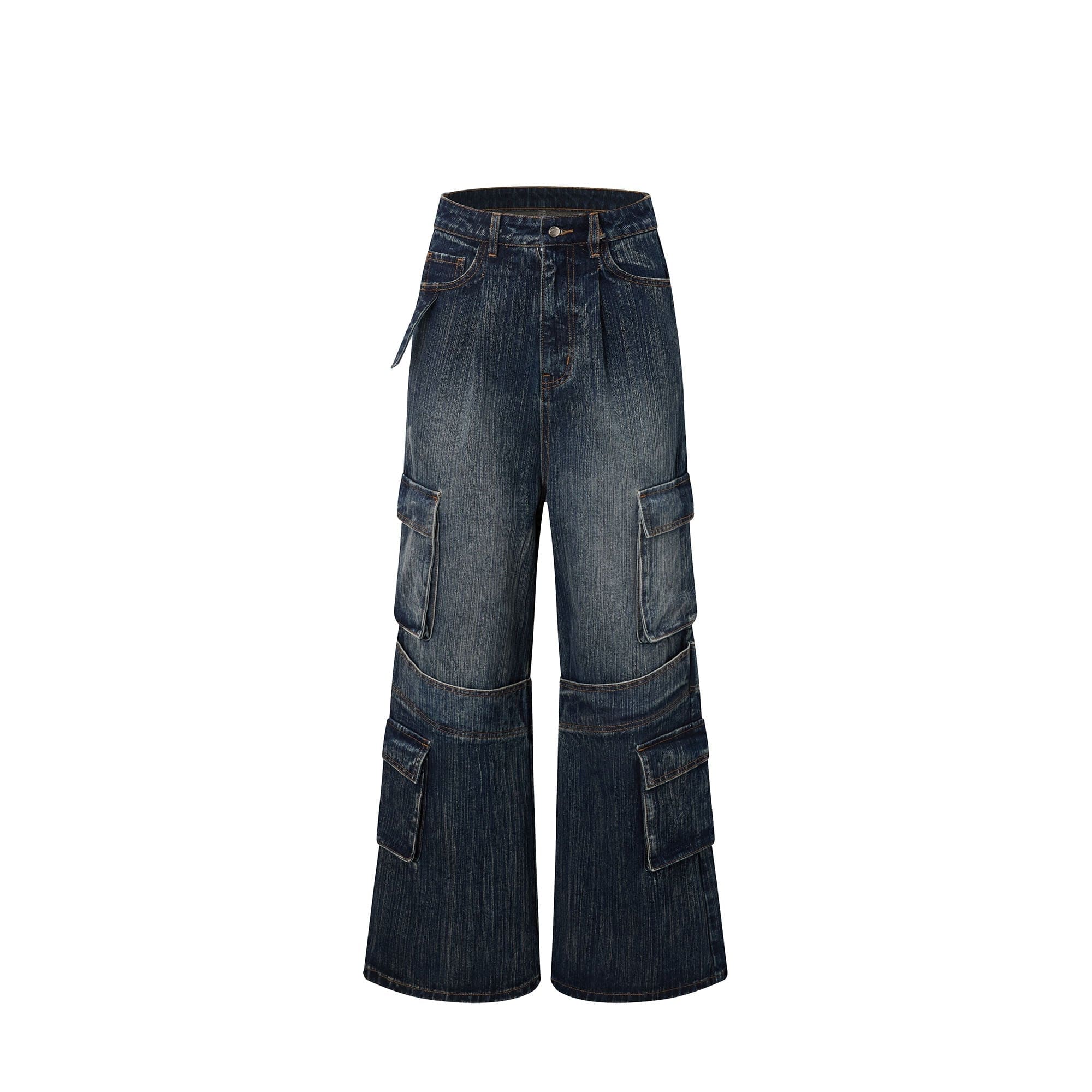 RECOVER ZONE Multi-Pocket Wide-Leg Utility Jeans, premium urban and streetwear designers apparel on PROJECTISR.com, RECOVER ZONE