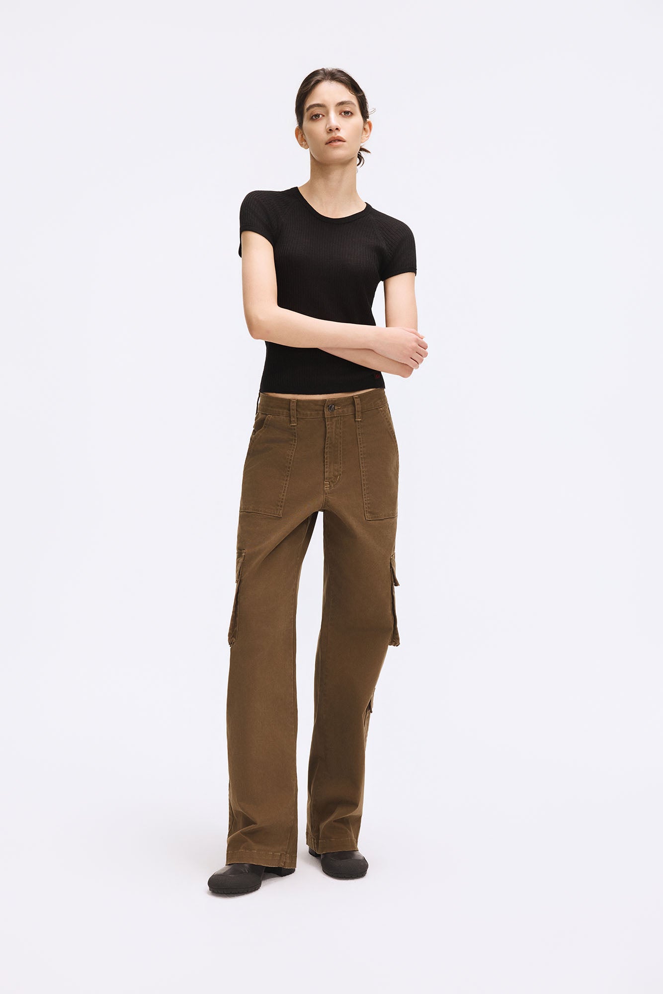 ARTIFICIAL WORLD Ribbed Slim Cropped T-Shirt