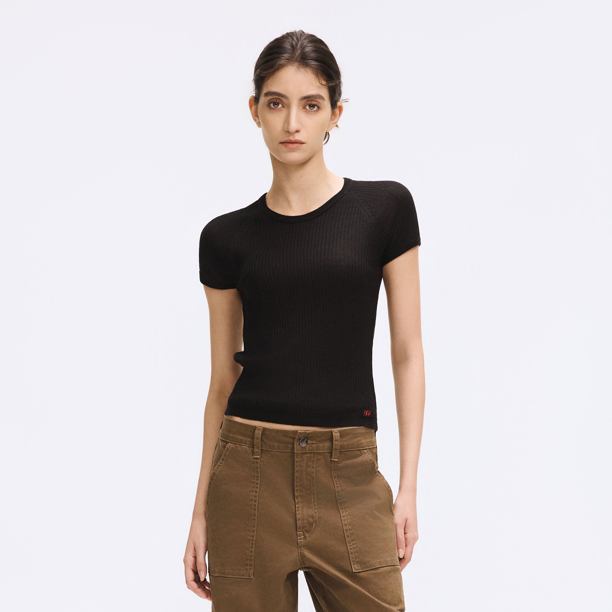 ARTIFICIAL WORLD Ribbed Slim Cropped T-Shirt