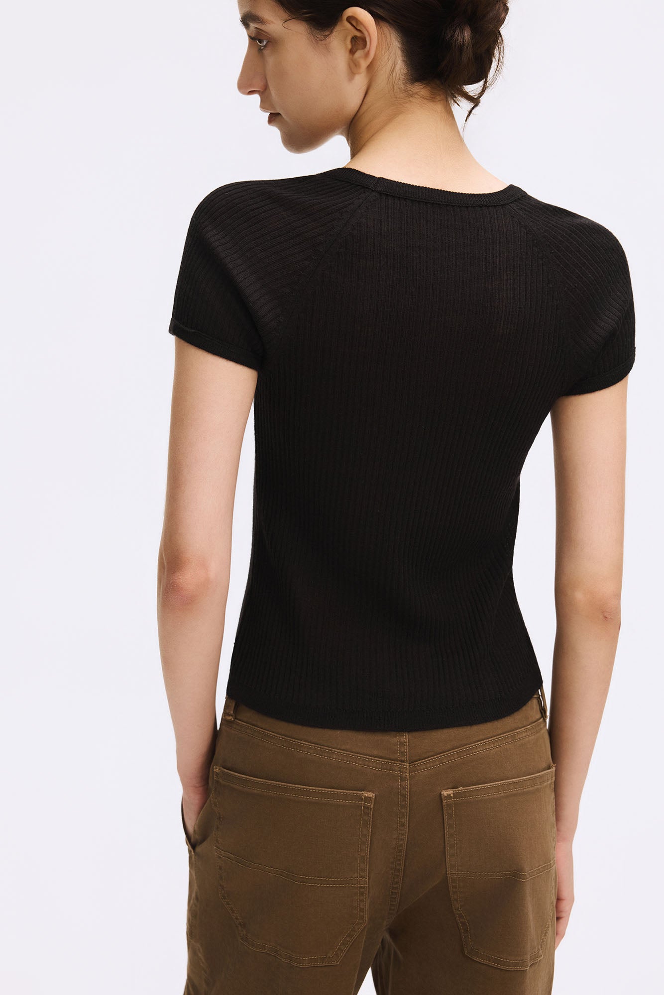 ARTIFICIAL WORLD Ribbed Slim Cropped T-Shirt