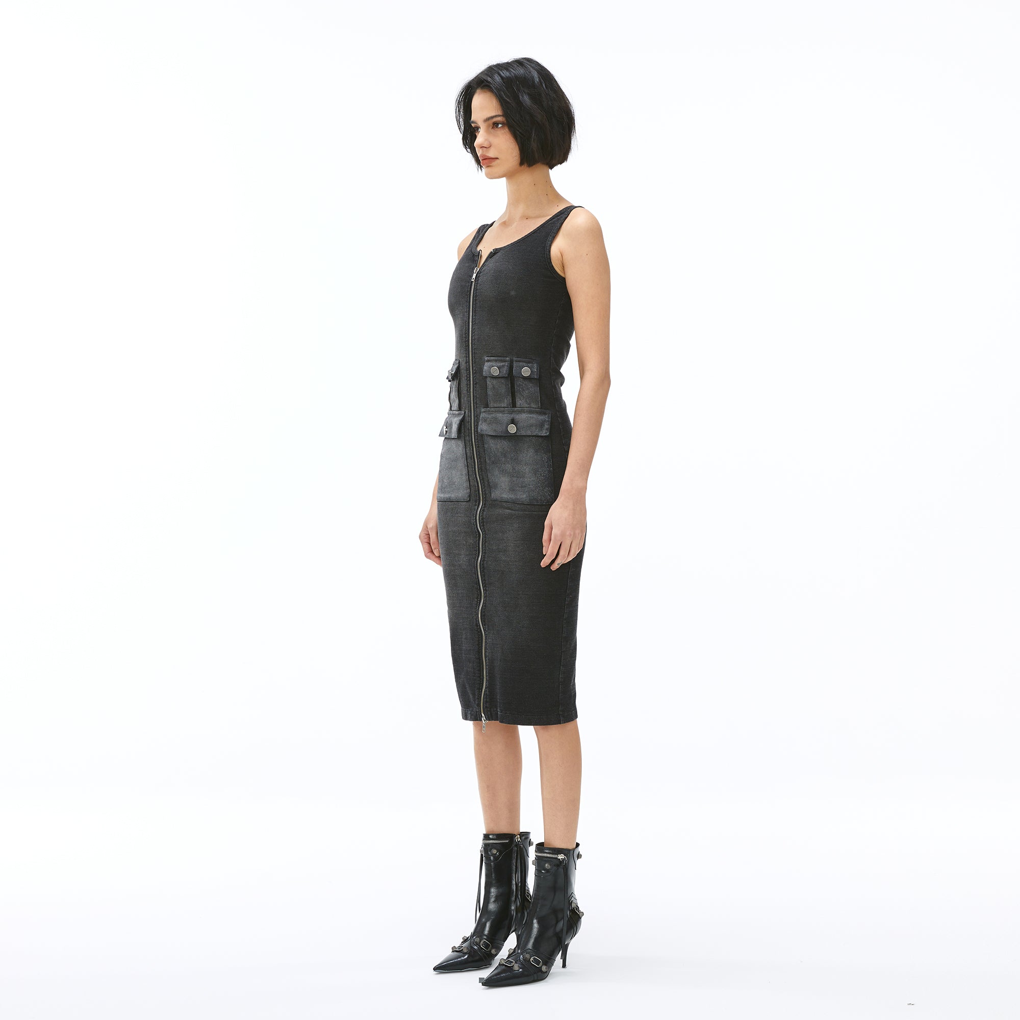 VANN VALRENCE Washed Utility Zip-Up Tank Dress
