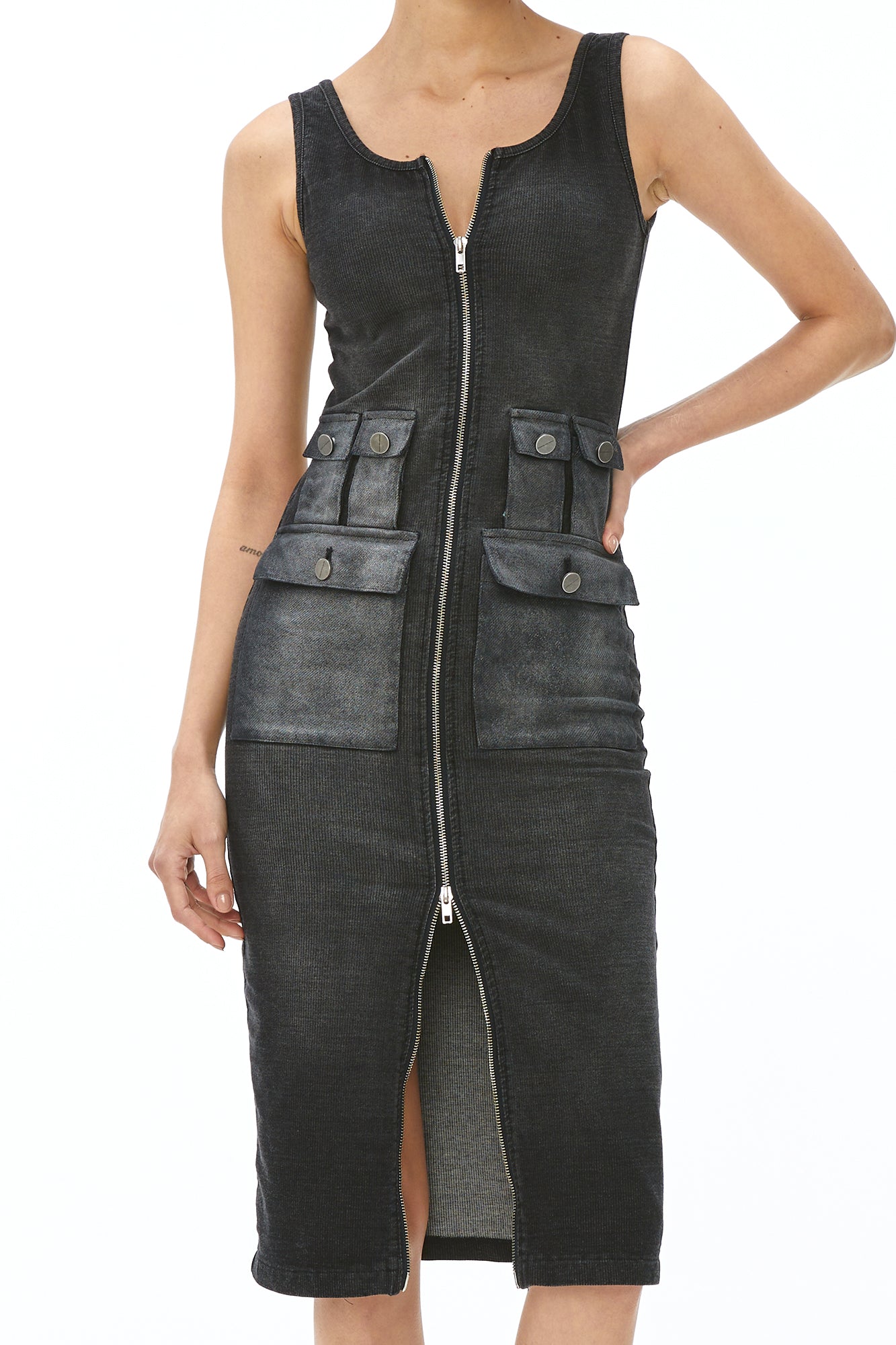 VANN VALRENCE Washed Utility Zip-Up Tank Dress