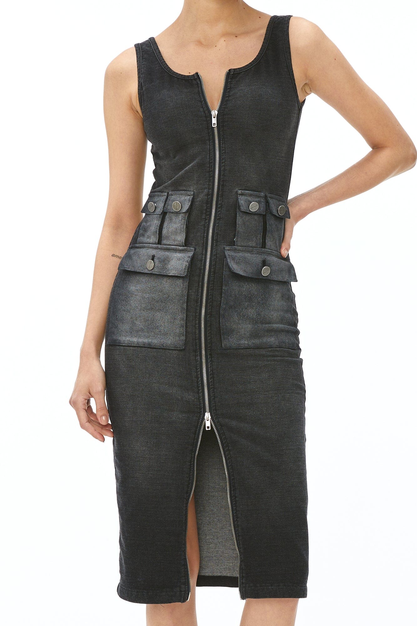 VANN VALRENCE Washed Utility Zip-Up Tank Dress