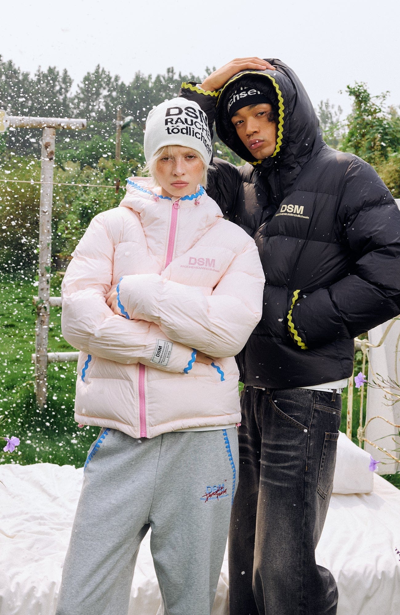 DONSMOKE Wavy Trim Hooded Down Puffer