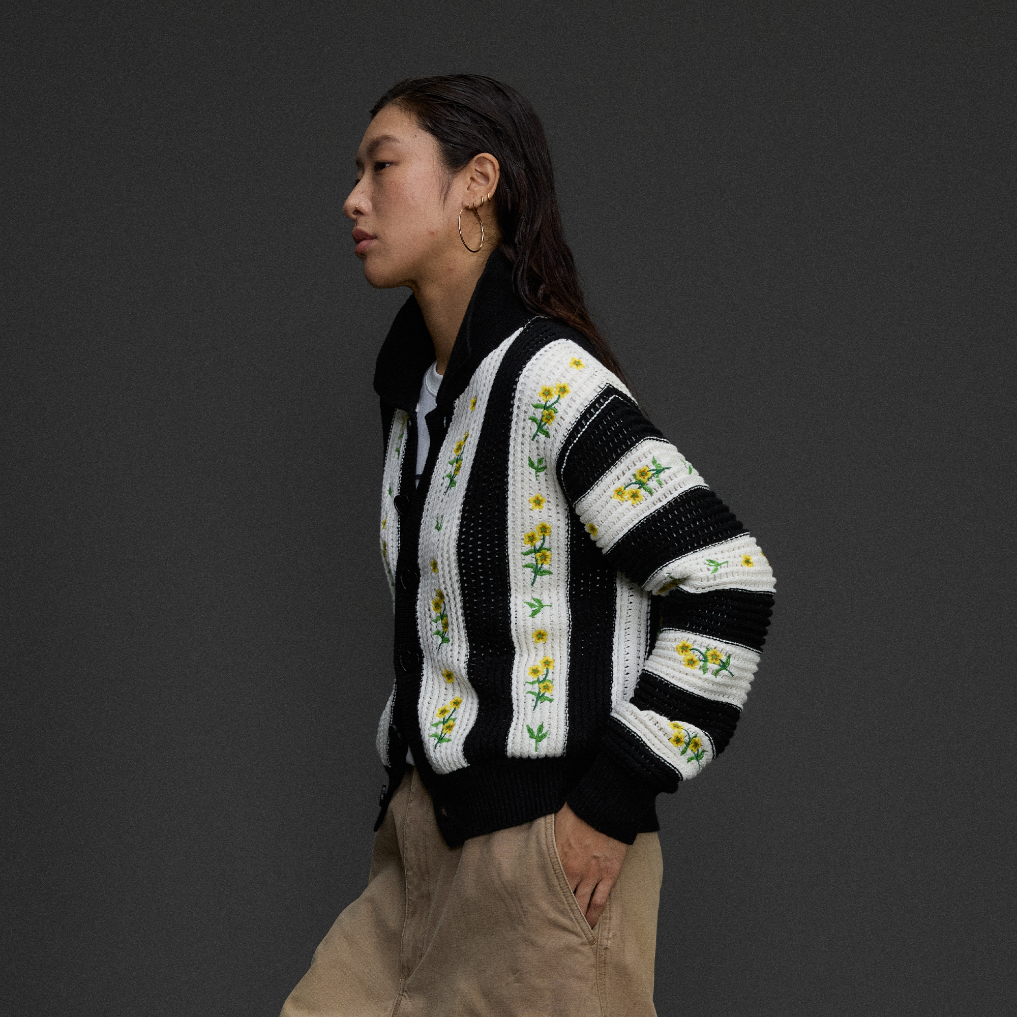 NIANJIUYIKOUER Floral Embroidered Contrast Collar Cardigan, premium urban and streetwear designers apparel on PROJECTISR.com, NIANJIUYIKOUER