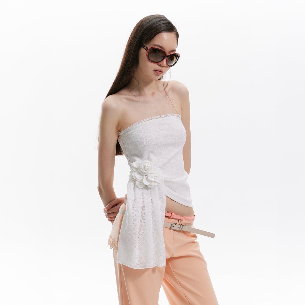 9266 STUDIO Rosette Draped Tube Top