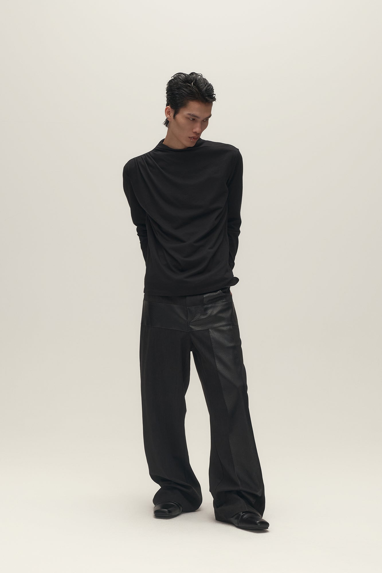 SAVAGEGROWTHWORLD Asymmetrical Drape Long Sleeve Tee, premium urban and streetwear designers apparel on PROJECTISR.com, SAVAGEGROWTHWORLD