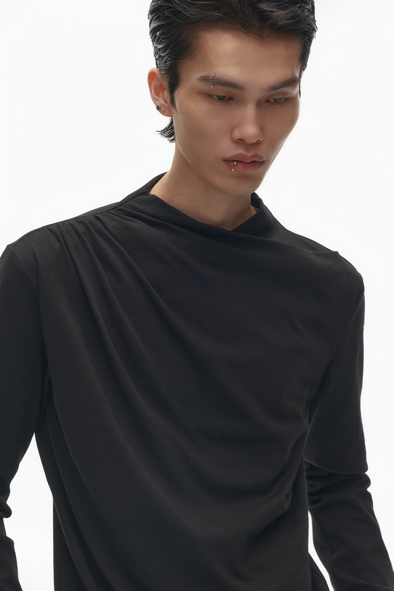 SAVAGEGROWTHWORLD Asymmetrical Drape Long Sleeve Tee, premium urban and streetwear designers apparel on PROJECTISR.com, SAVAGEGROWTHWORLD