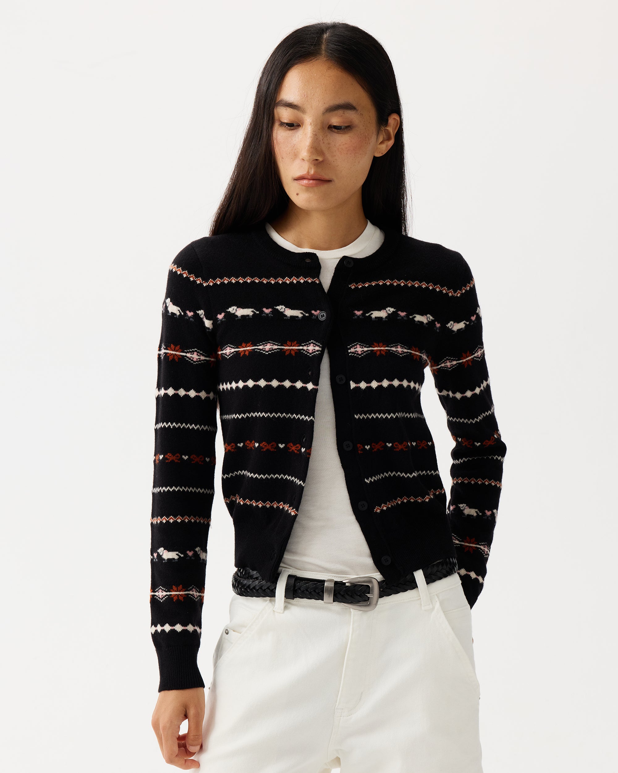 PCLA Fair Isle Puppy Wool-Blend Cardigan