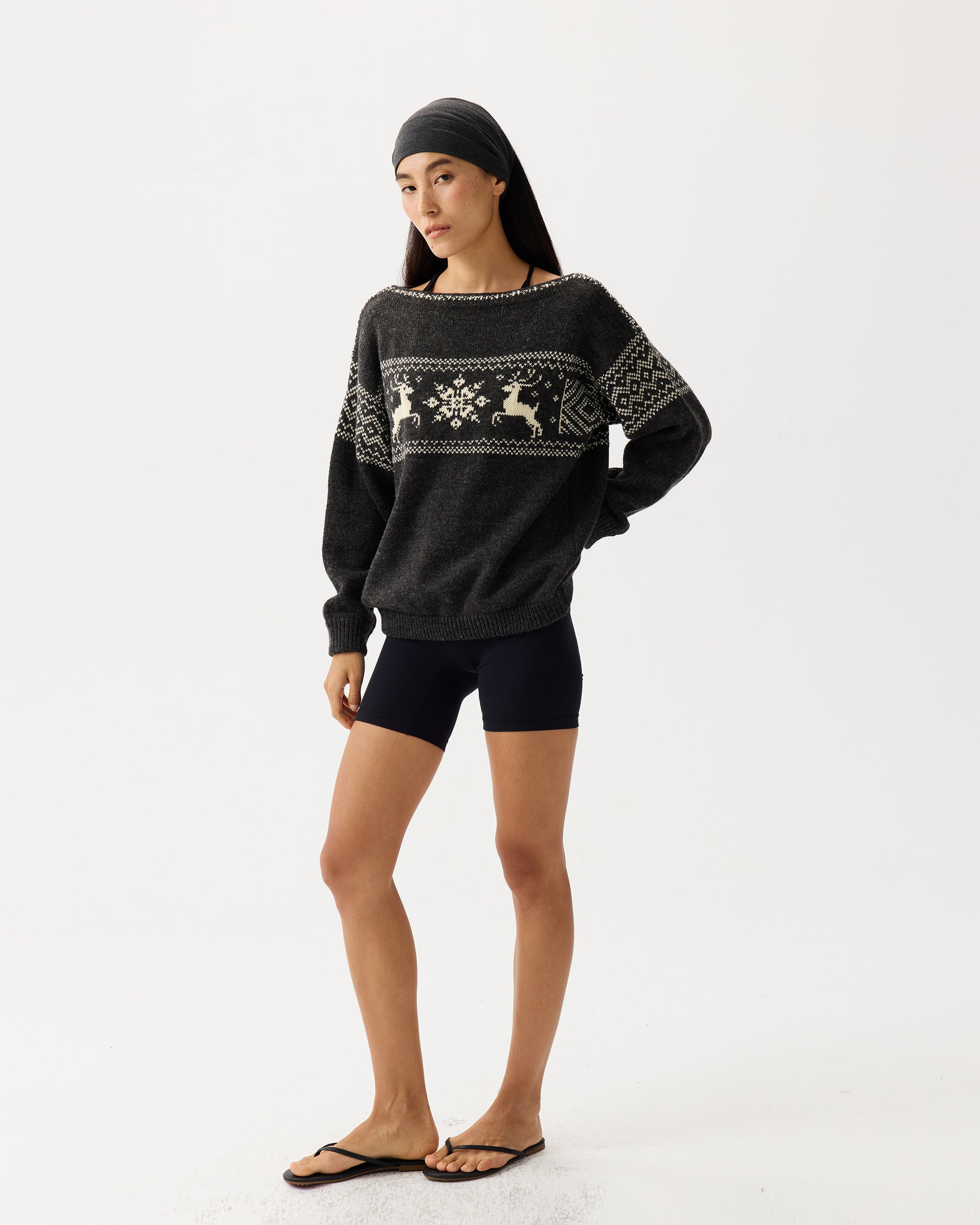PCLA Fair Isle Reindeer Off-Shoulder Sweater