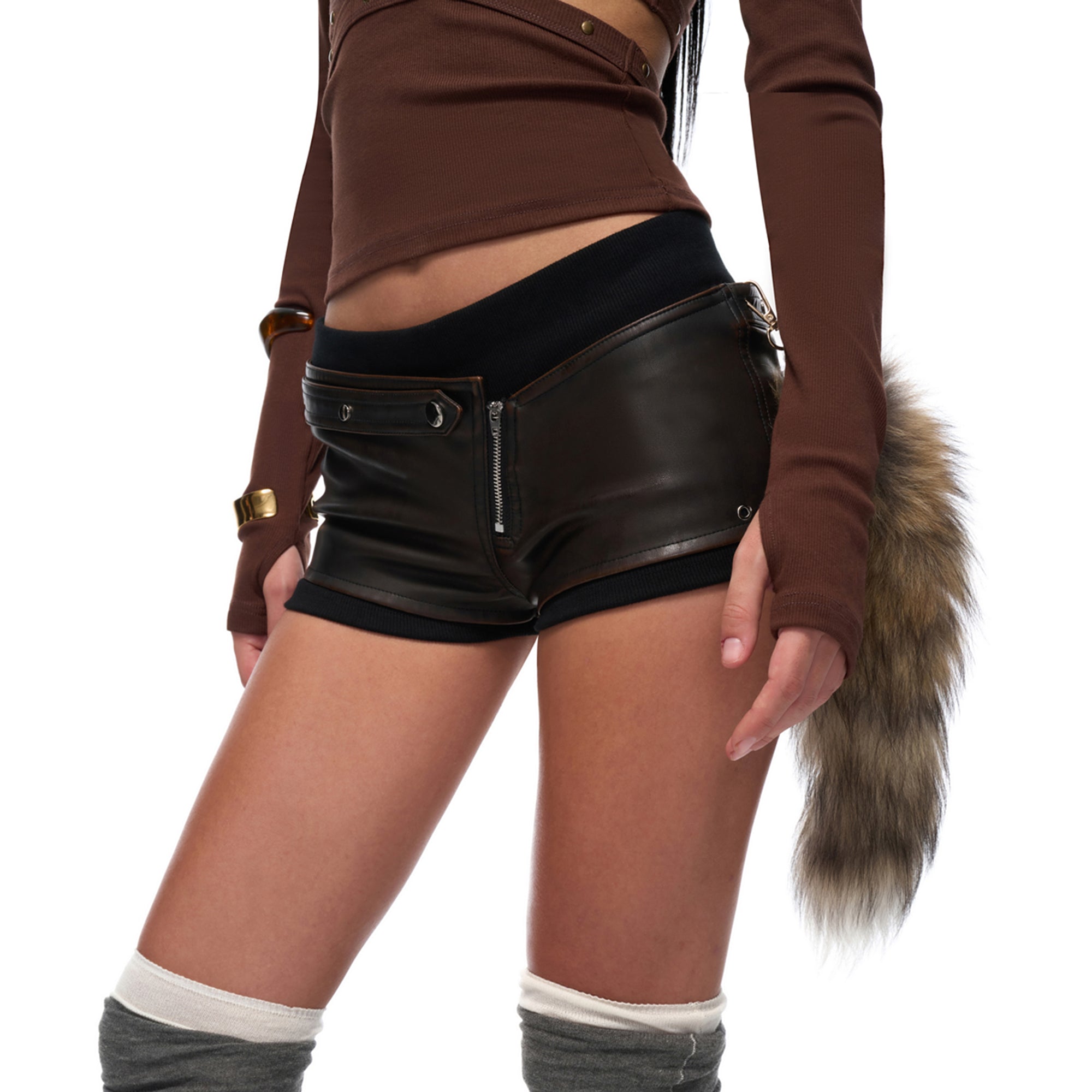 JYOSEI Asymmetrical Zip Faux Leather Hot Shorts