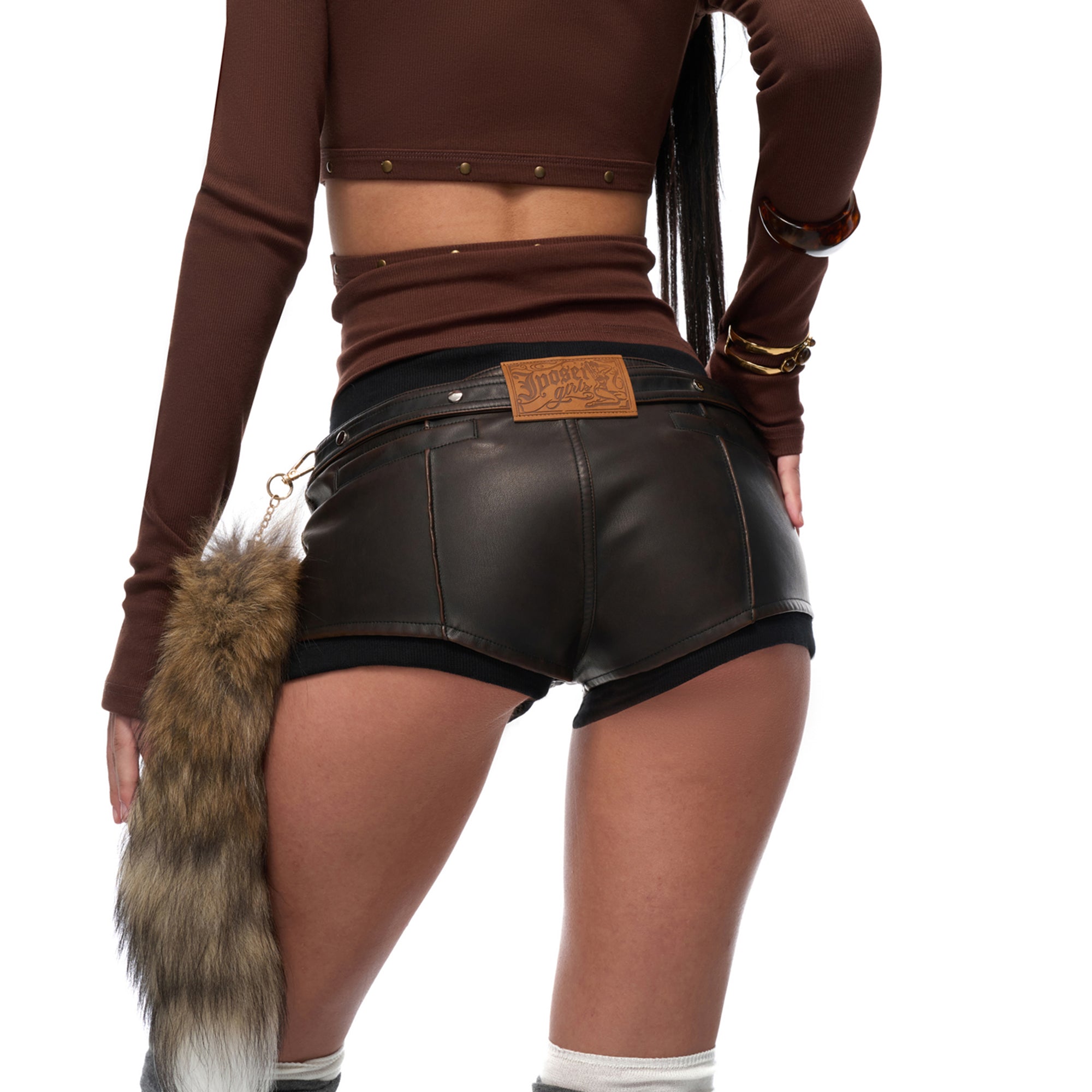 JYOSEI Asymmetrical Zip Faux Leather Hot Shorts