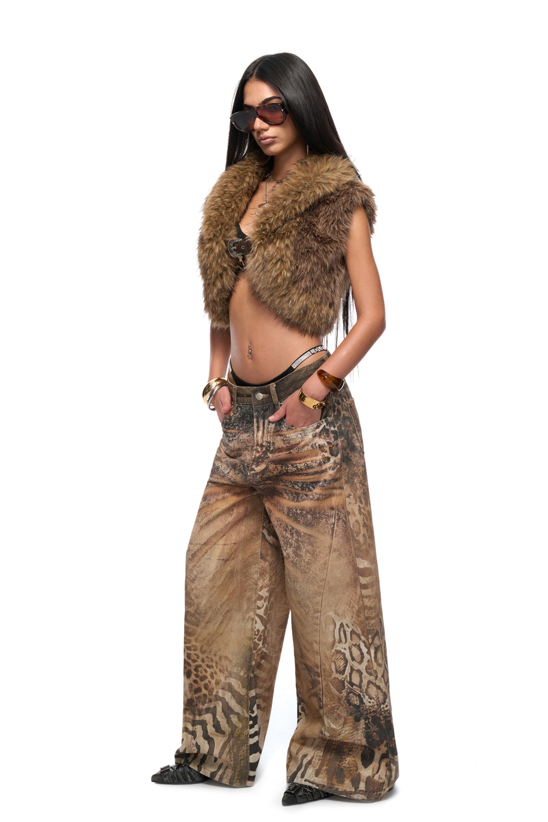 JYOSEI Retro Full-Print Animal Wide-Leg Jeans