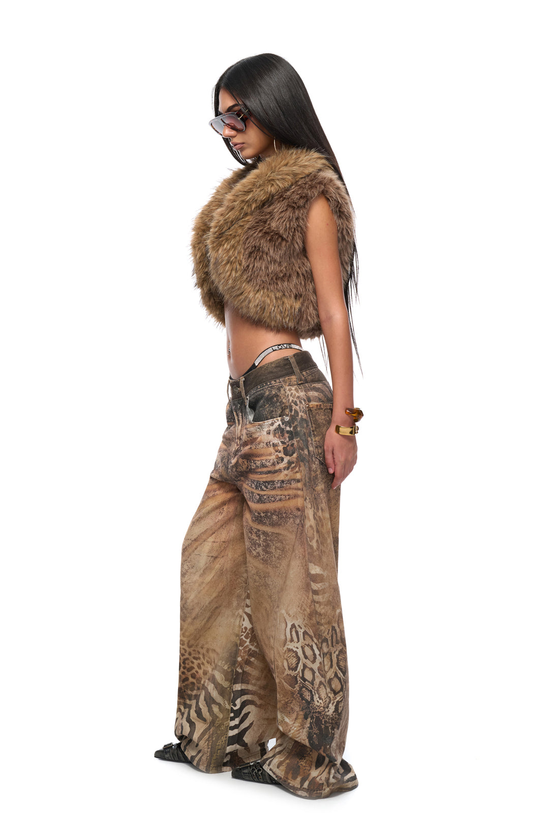 JYOSEI Retro Full-Print Animal Wide-Leg Jeans