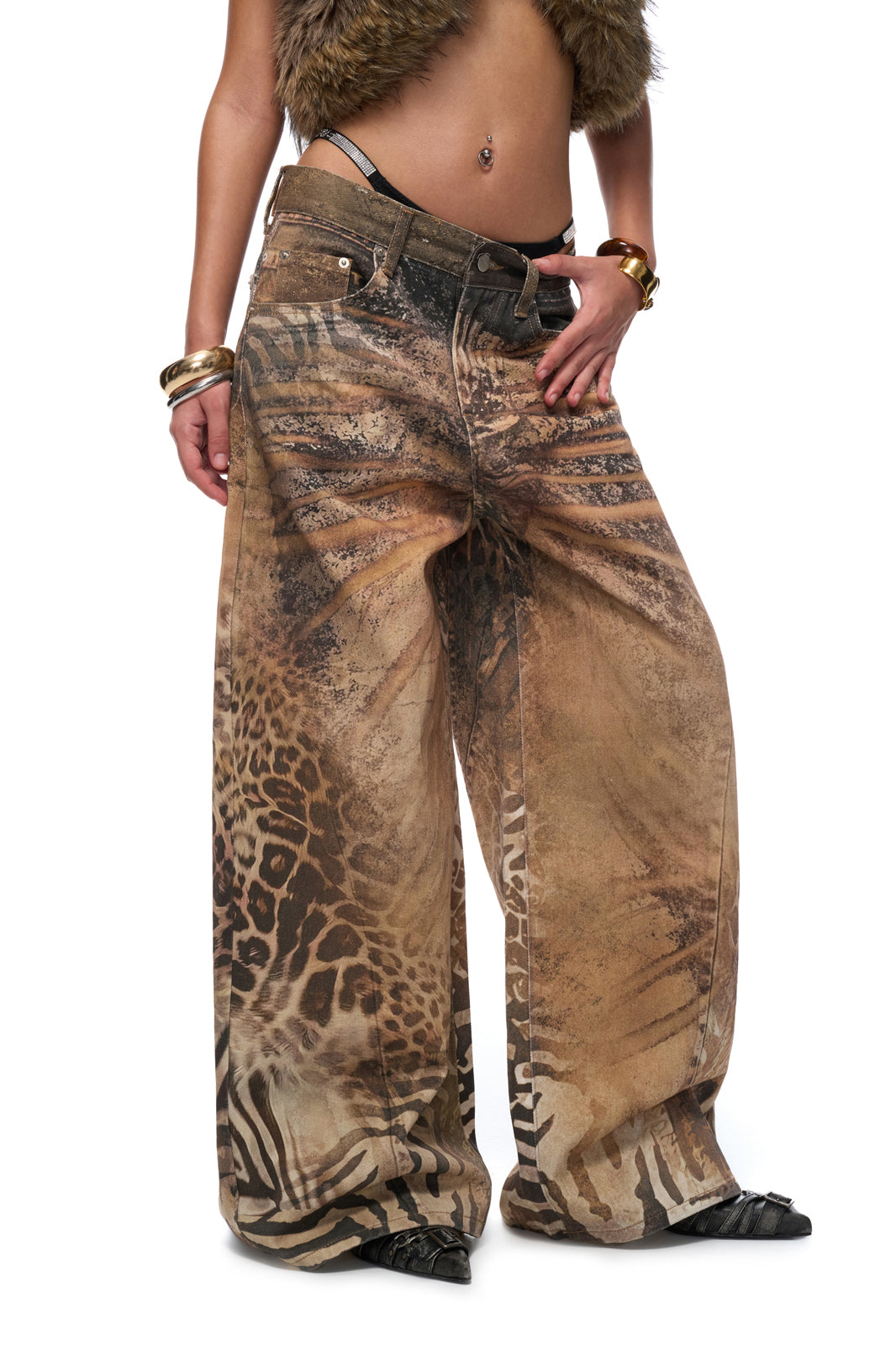 JYOSEI Retro Full-Print Animal Wide-Leg Jeans