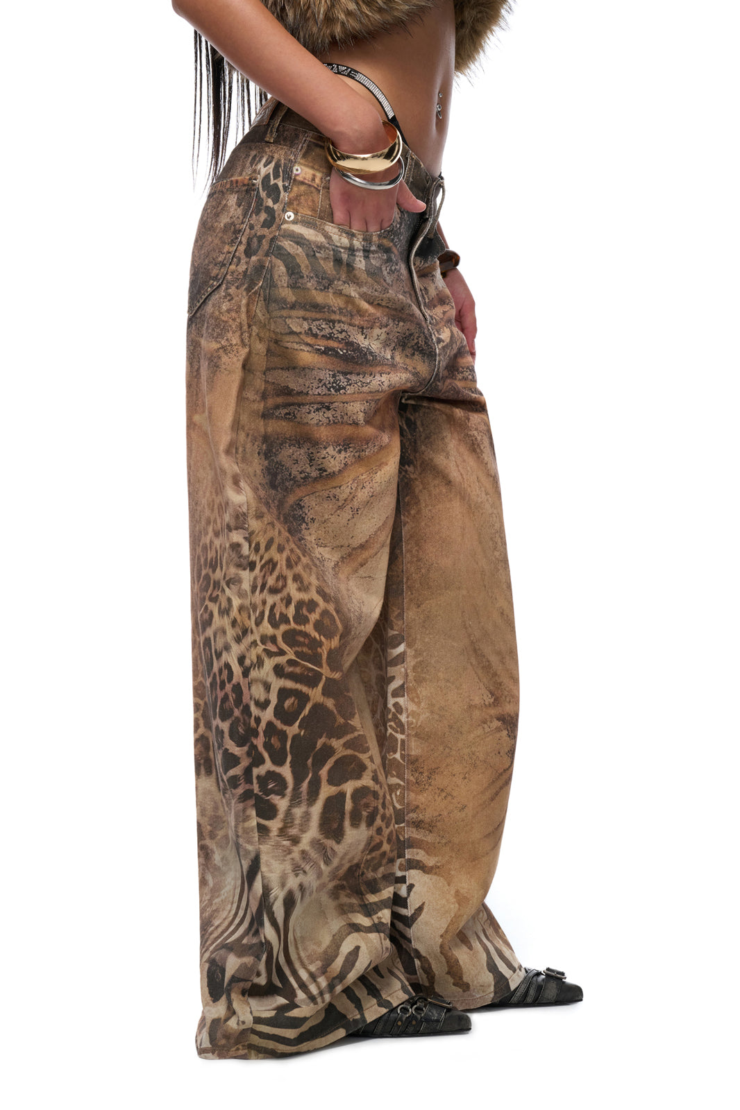 JYOSEI Retro Full-Print Animal Wide-Leg Jeans