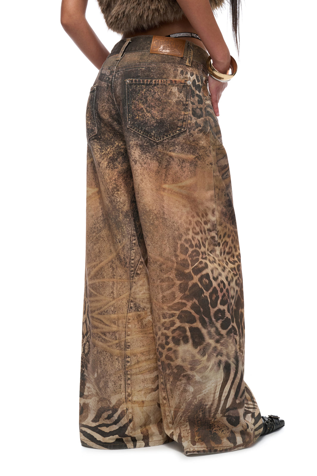 JYOSEI Retro Full-Print Animal Wide-Leg Jeans
