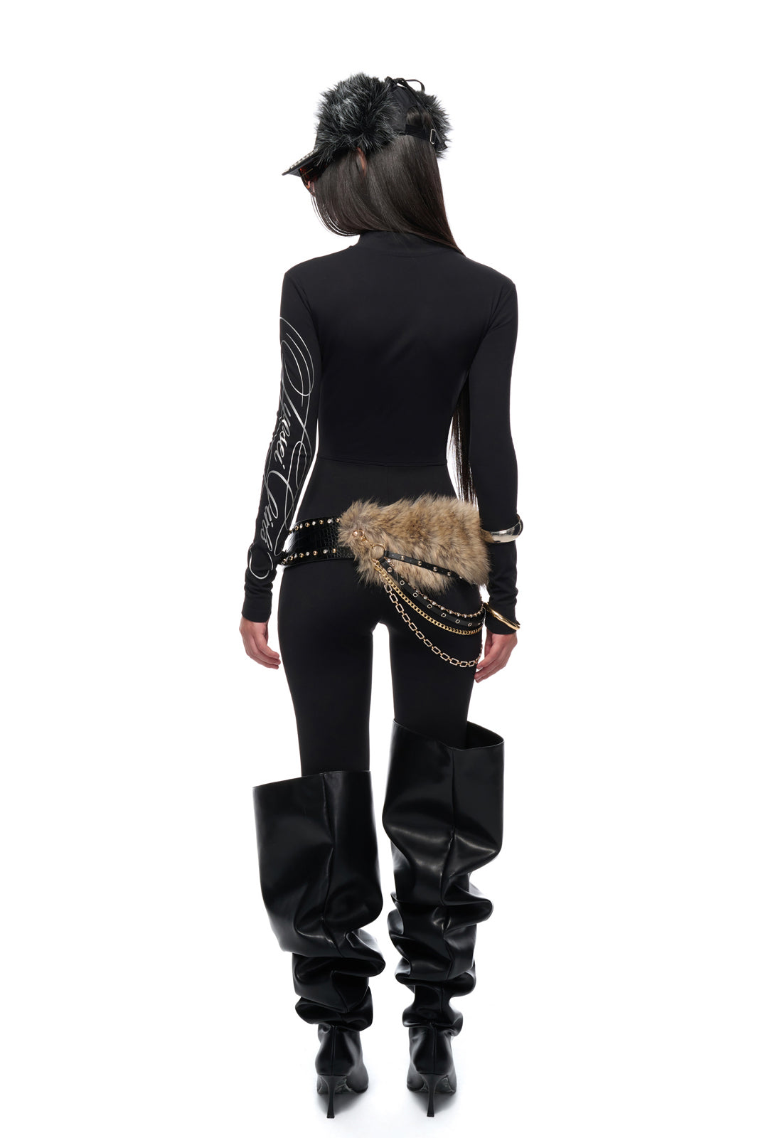 JYOSEI Faux Fur Chain-Drape Studded Belt