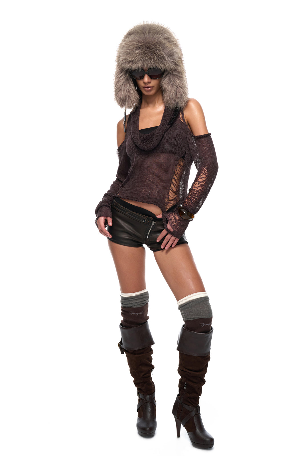 JYOSEI Asymmetrical Zip Faux Leather Hot Shorts