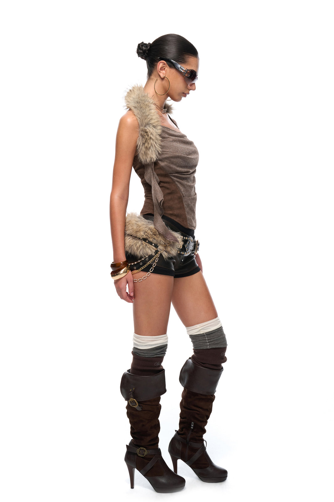JYOSEI Faux Fur Chain-Drape Studded Belt