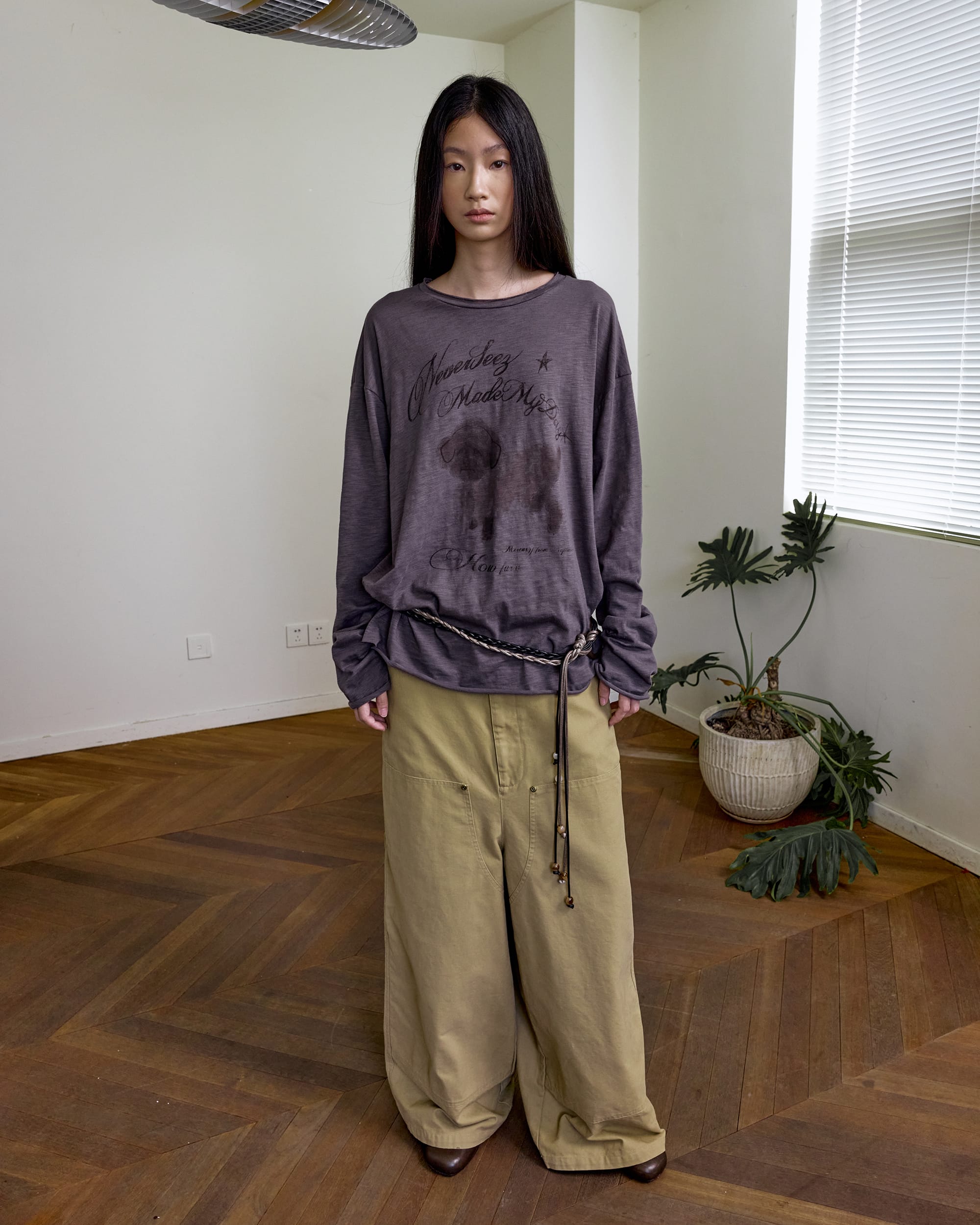 NEVERSEEZ Retro Studded Wide-Leg Trousers