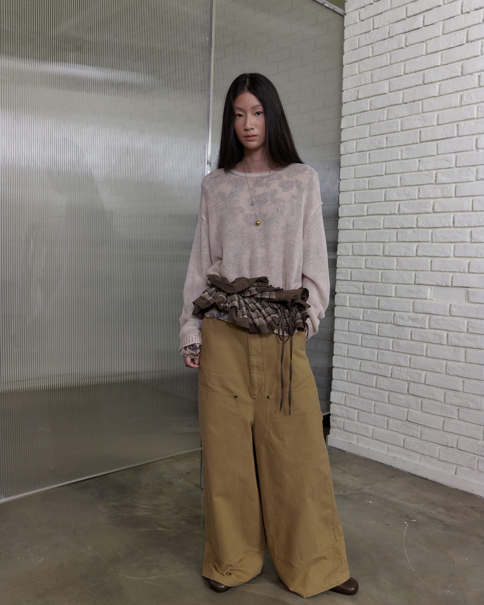 NEVERSEEZ Retro Studded Wide-Leg Trousers