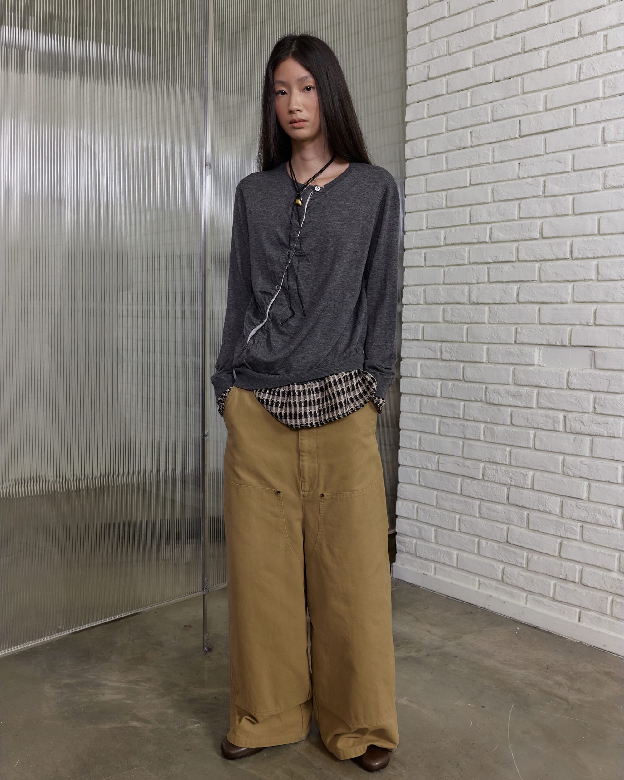NEVERSEEZ Retro Studded Wide-Leg Trousers
