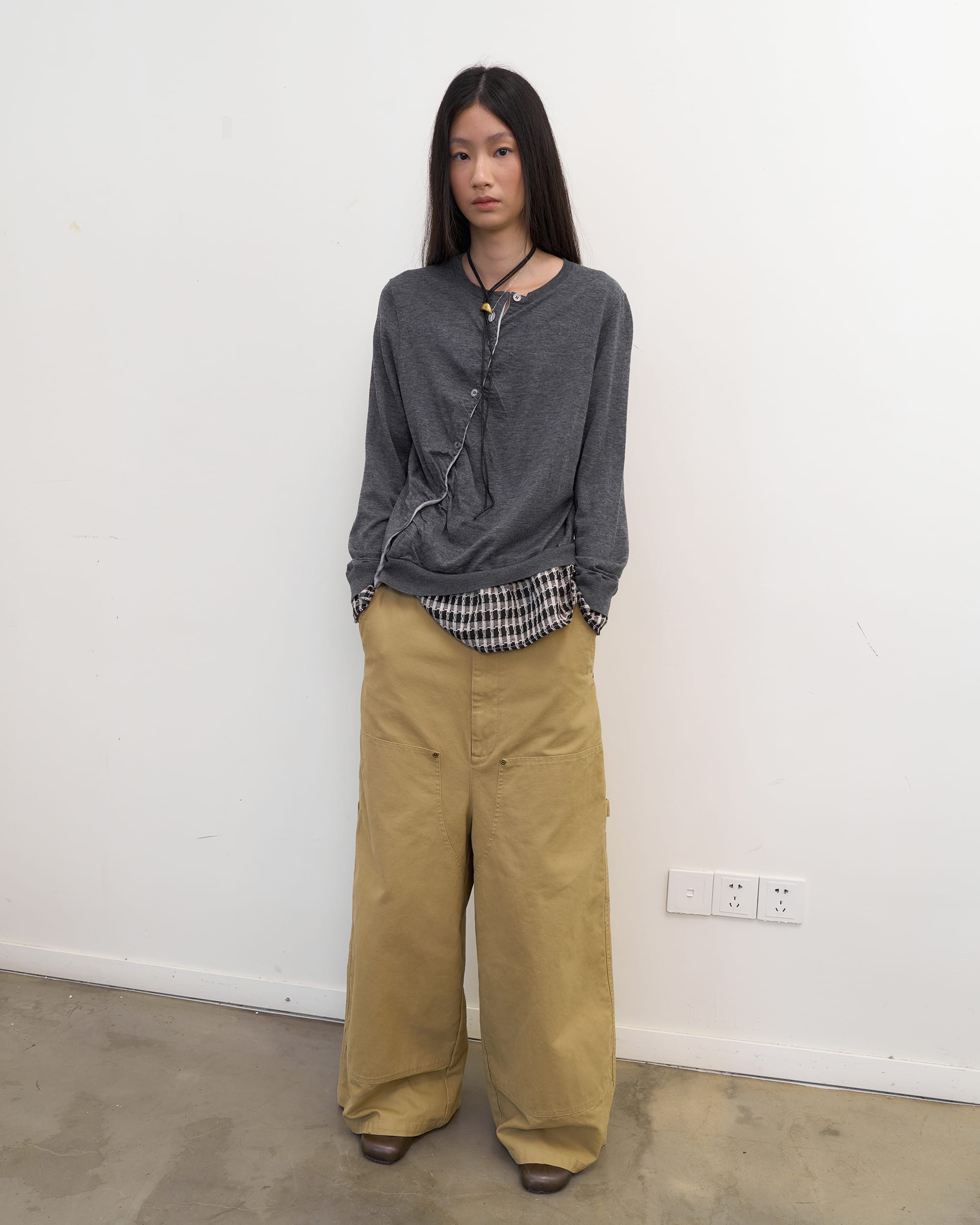 NEVERSEEZ Retro Studded Wide-Leg Trousers