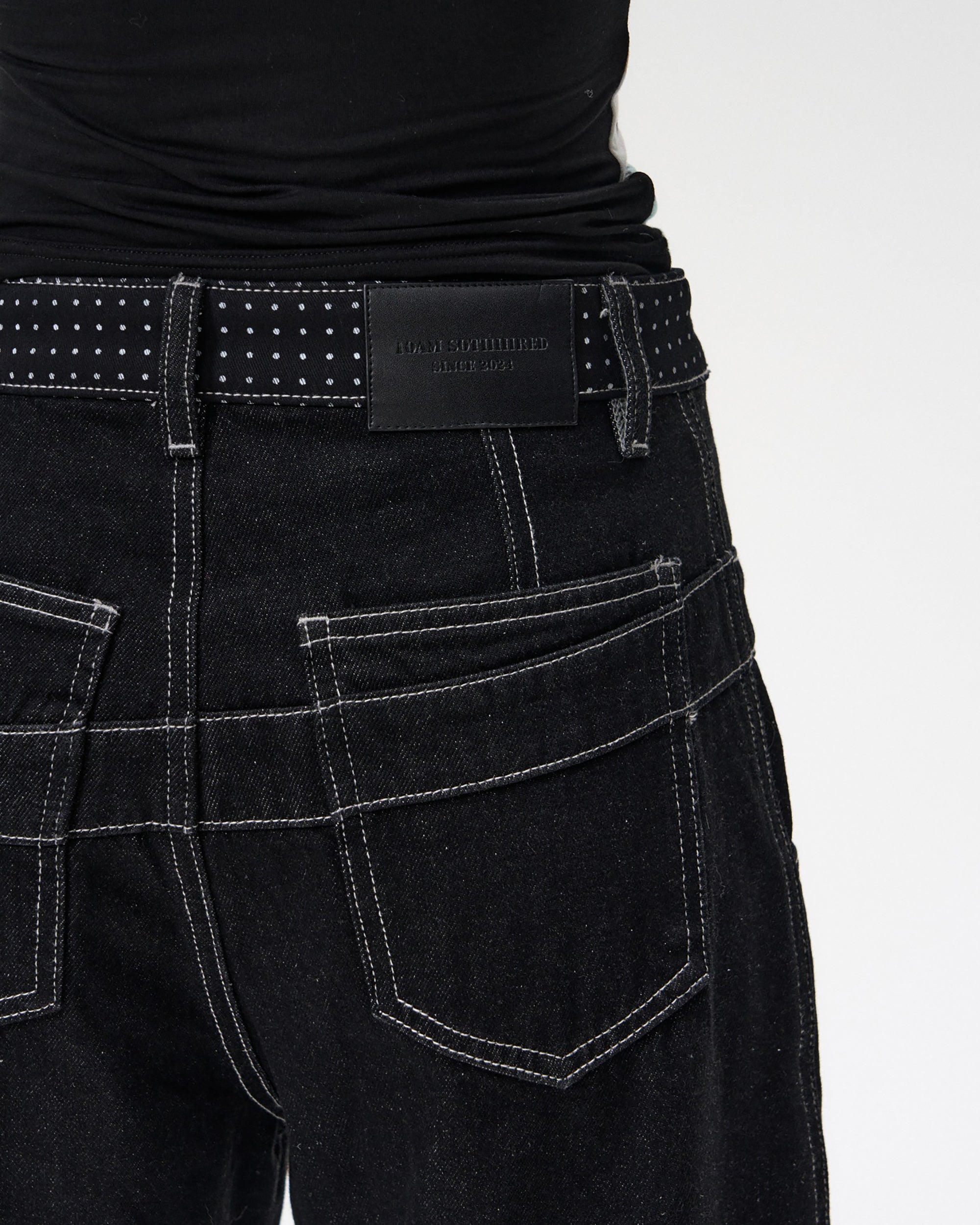 10AMSOTIIIIIIRED Modern Polka-Dot Waist Wide-Leg Jeans