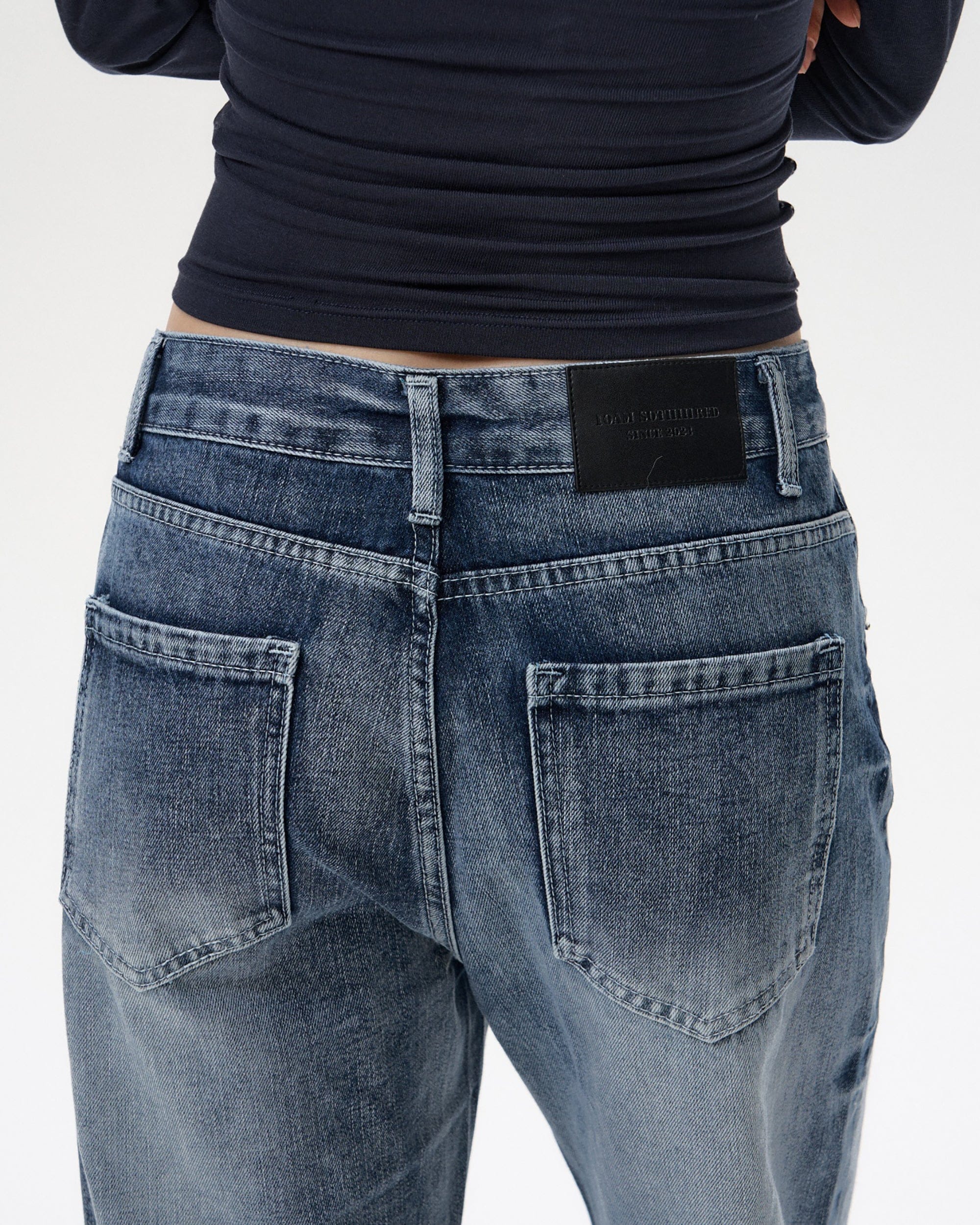 10AMSOTIIIIIIRED Washed Side-Crack Whisker Straight Jeans