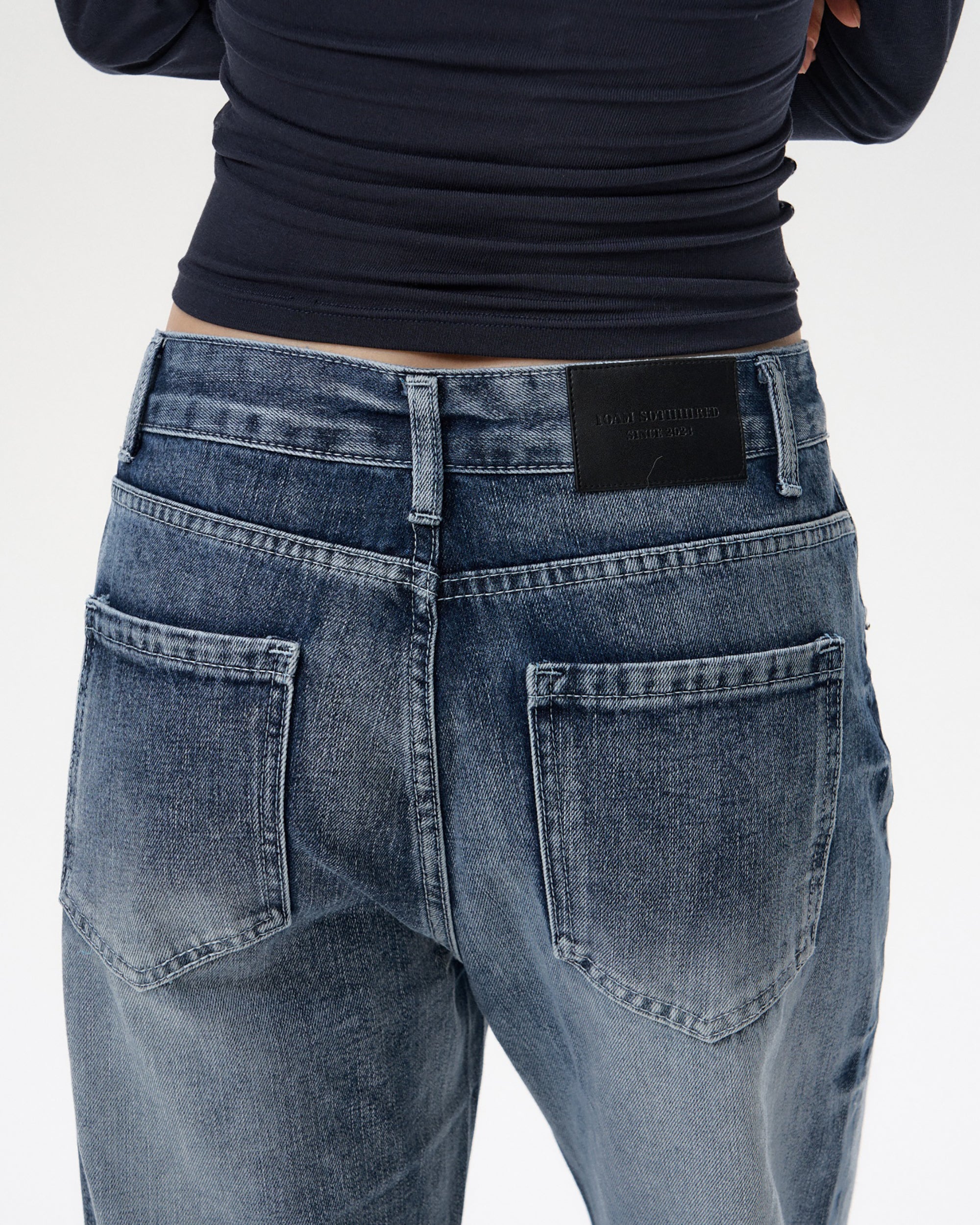 10AMSOTIIIIIIRED Washed Side-Crack Whisker Straight Jeans