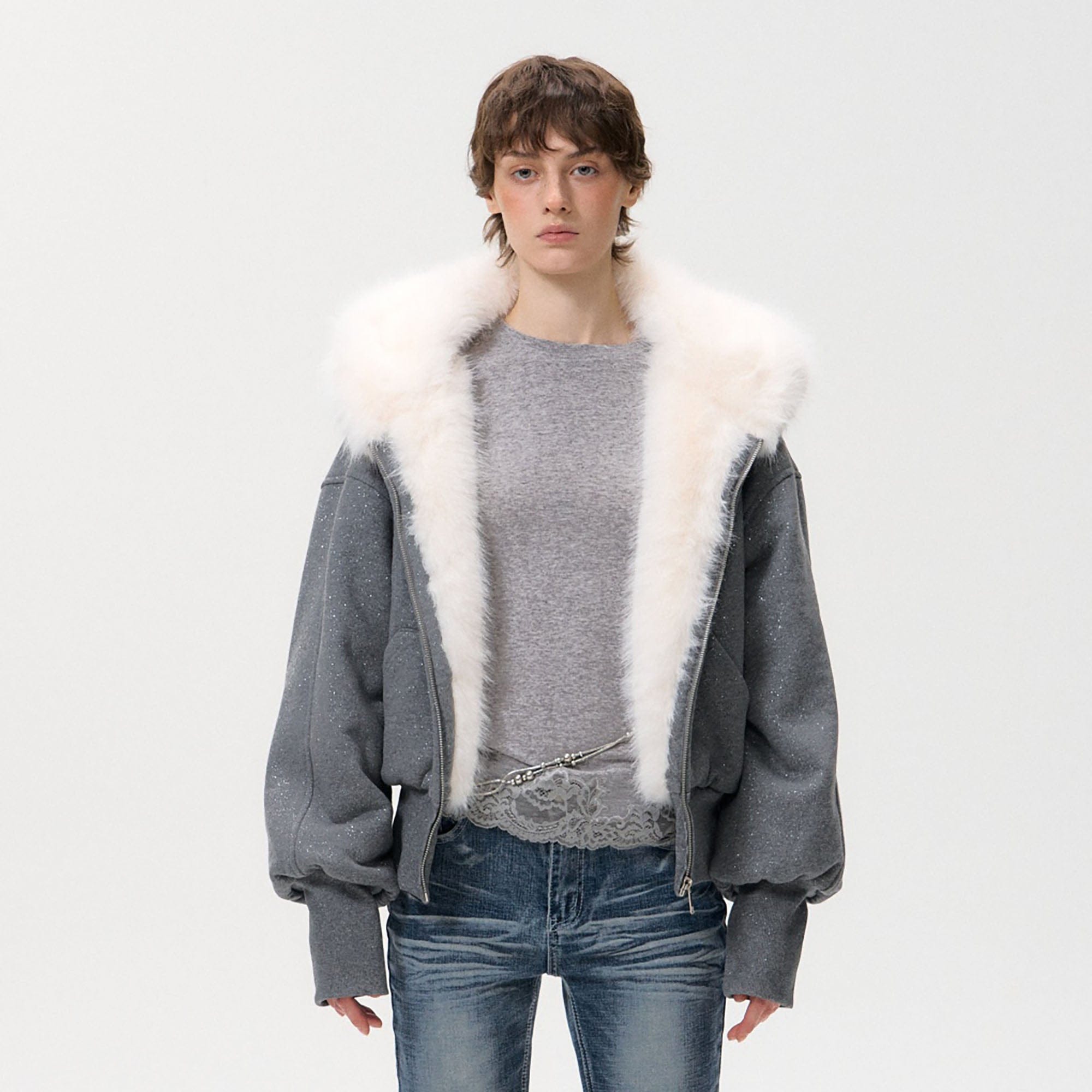 10AMSOTIIIIIIRED Subtle Sparkle Faux Fur-Lined Hooded Jacket