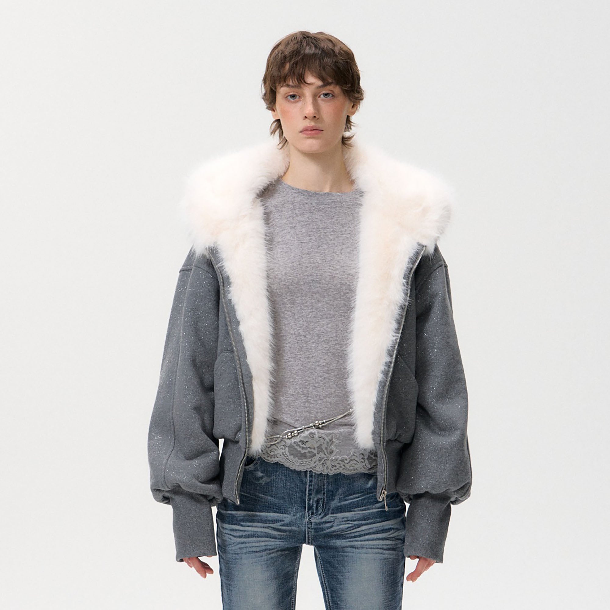10AMSOTIIIIIIRED Subtle Sparkle Faux Fur-Lined Hooded Jacket