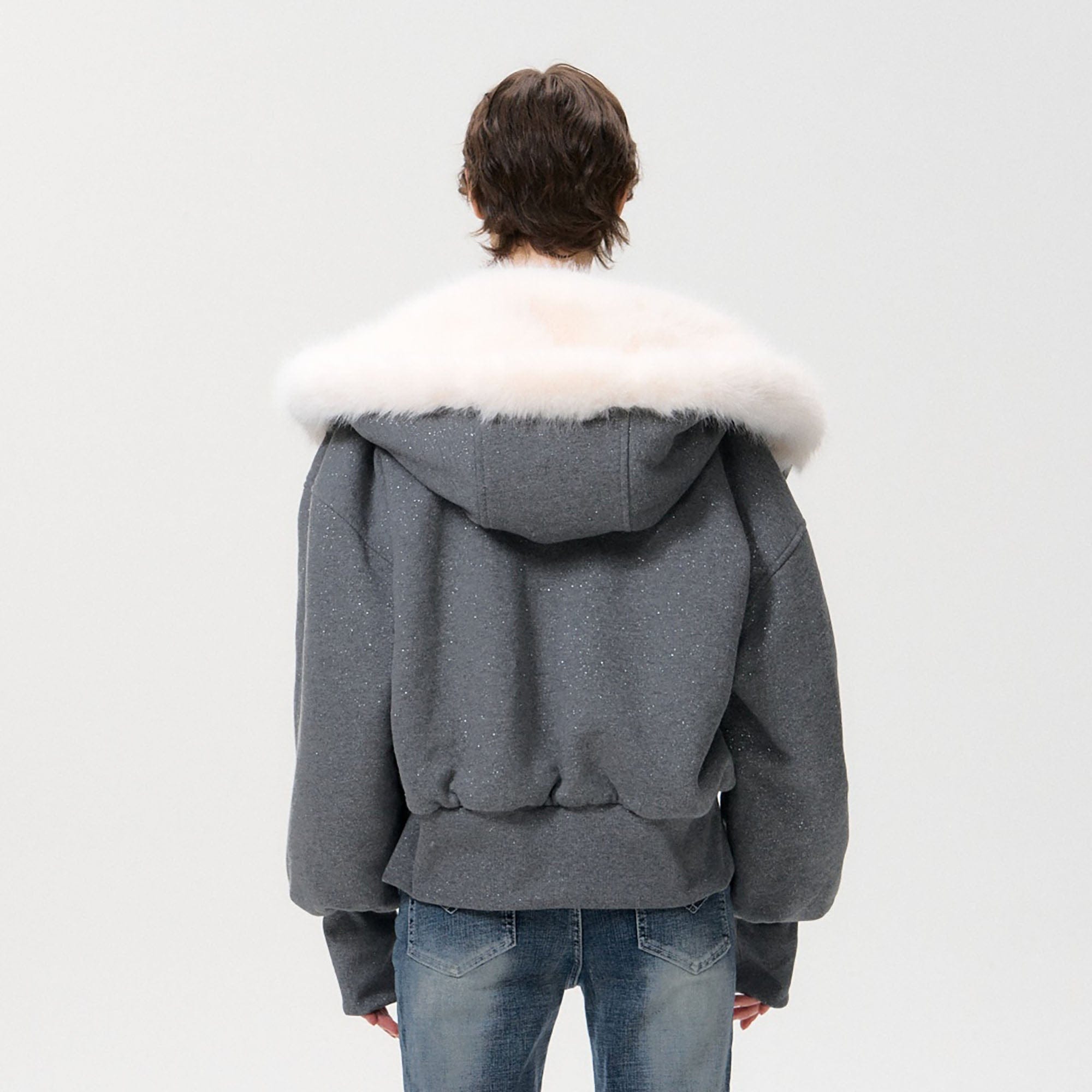 10AMSOTIIIIIIRED Subtle Sparkle Faux Fur-Lined Hooded Jacket